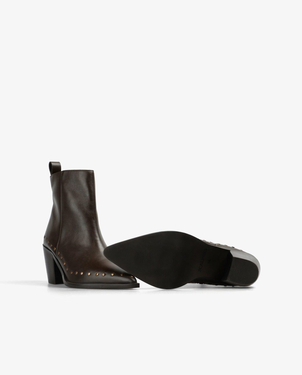 Botins de Pele com Tachas Decorativas Castanho-escuro-4