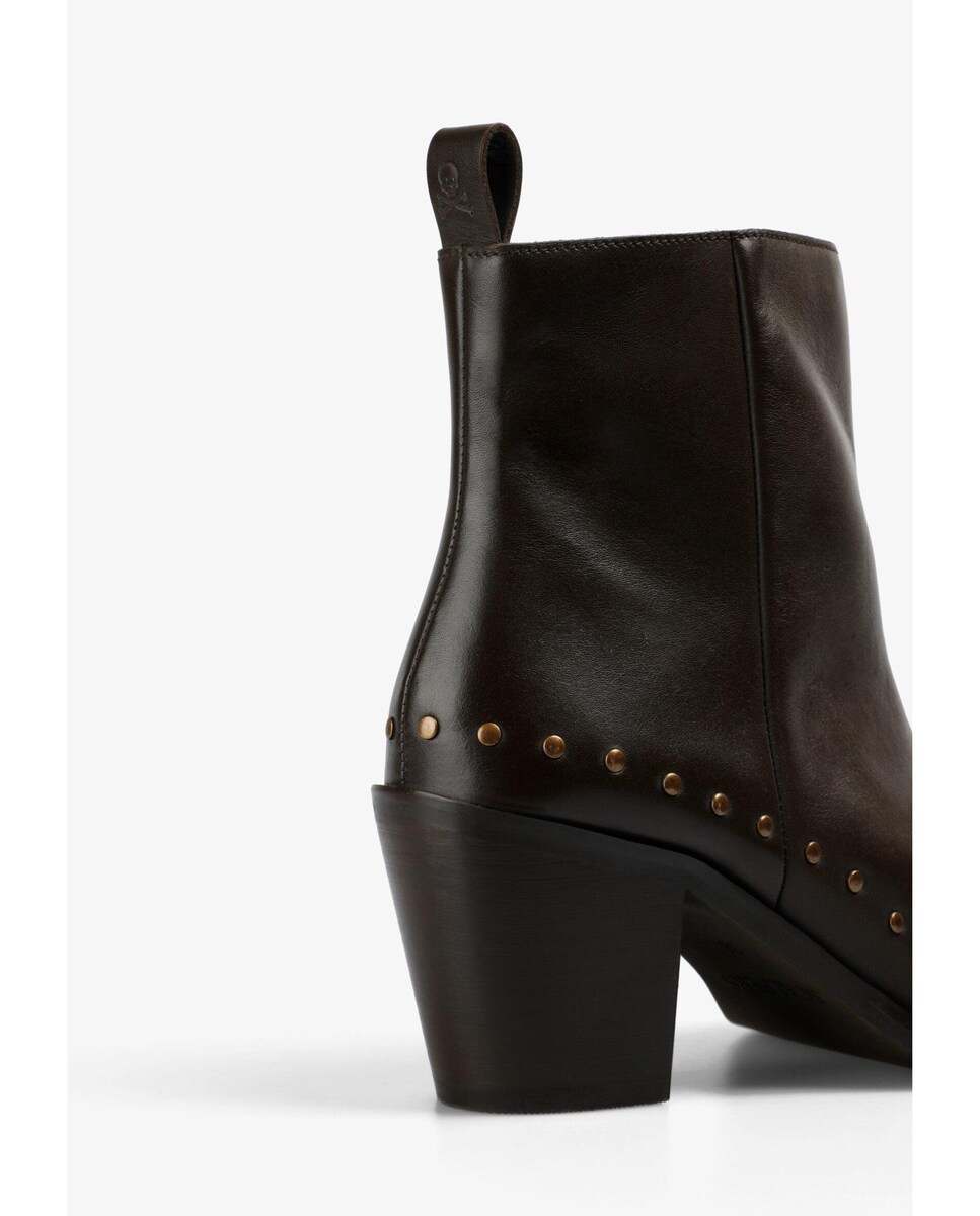 Botins de Pele com Tachas Decorativas Castanho-escuro-6