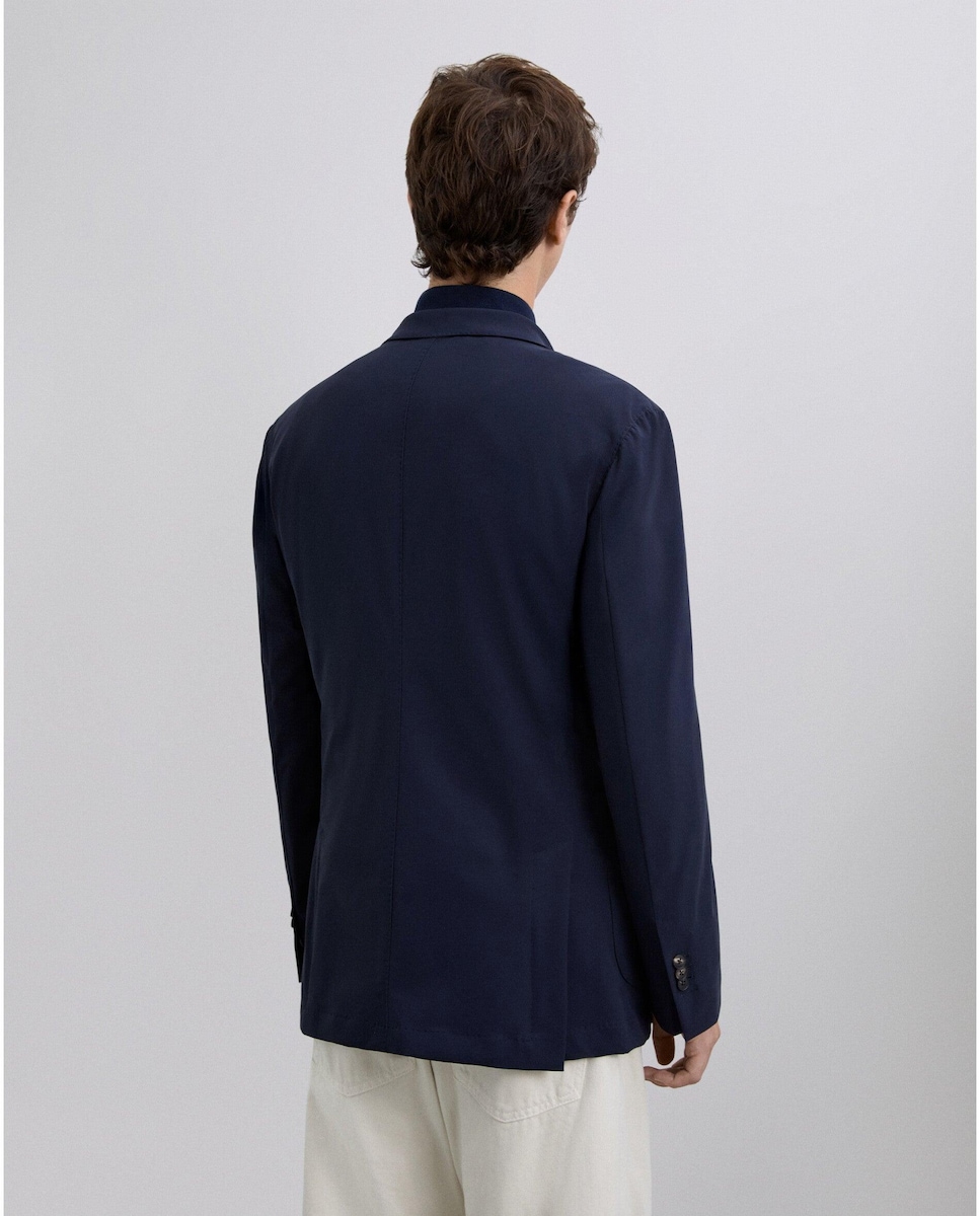 Blazer com Lapelas em V e Bolsos de Patch Frontais Azul-2