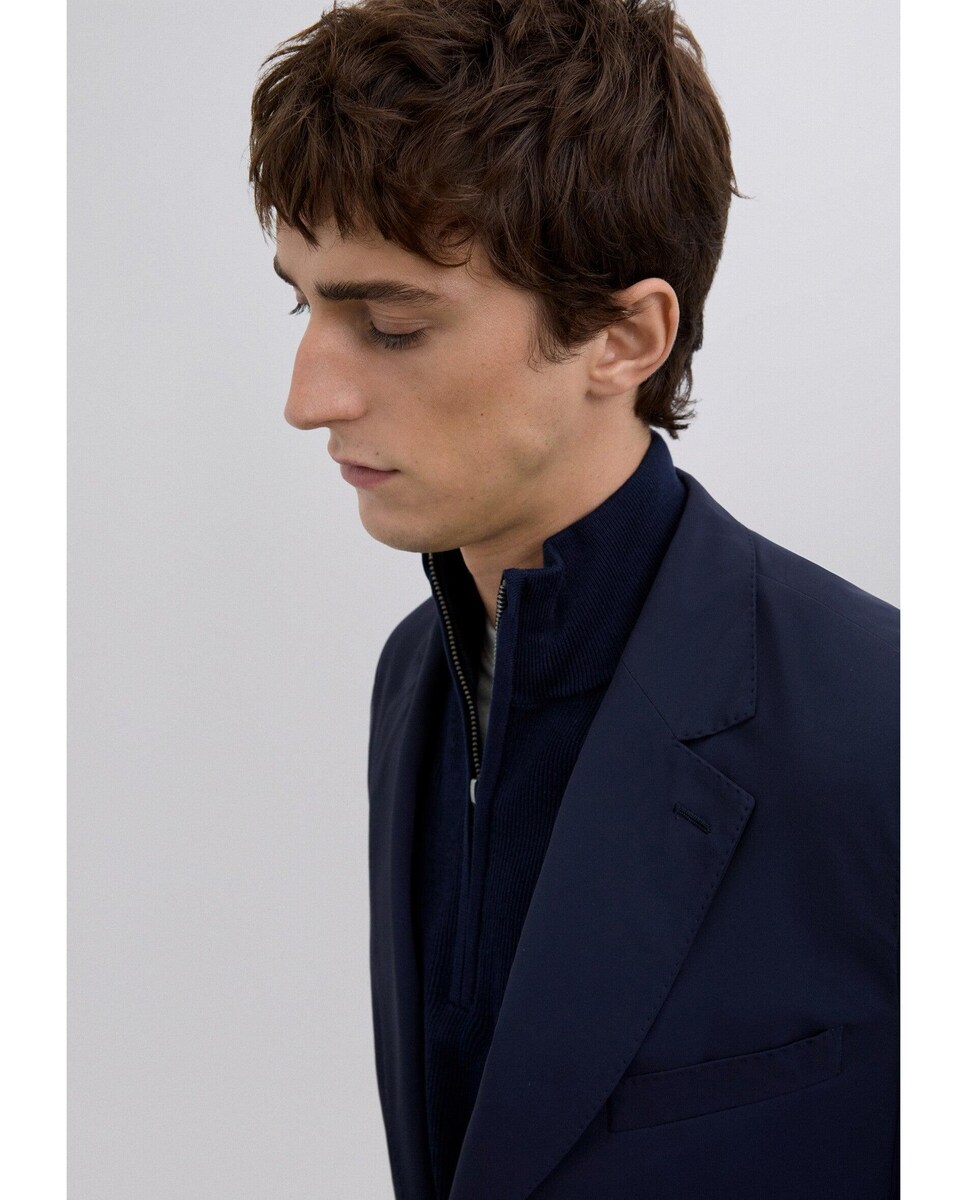 Blazer com Lapelas em V e Bolsos de Patch Frontais Azul-6