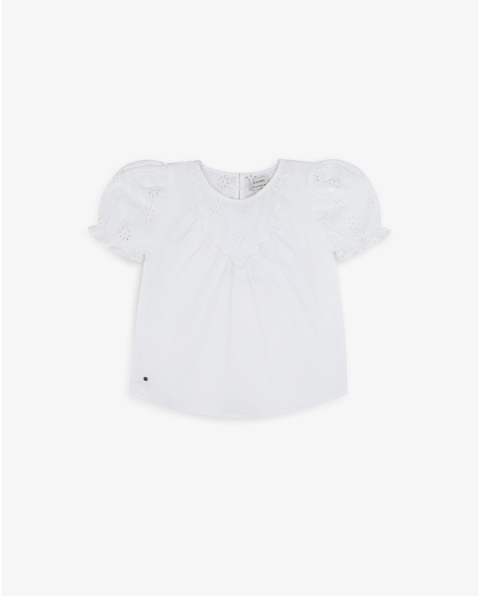 Blusa Infantil com Perfurados e Mangas Abalonadas Scalpers Branco-1