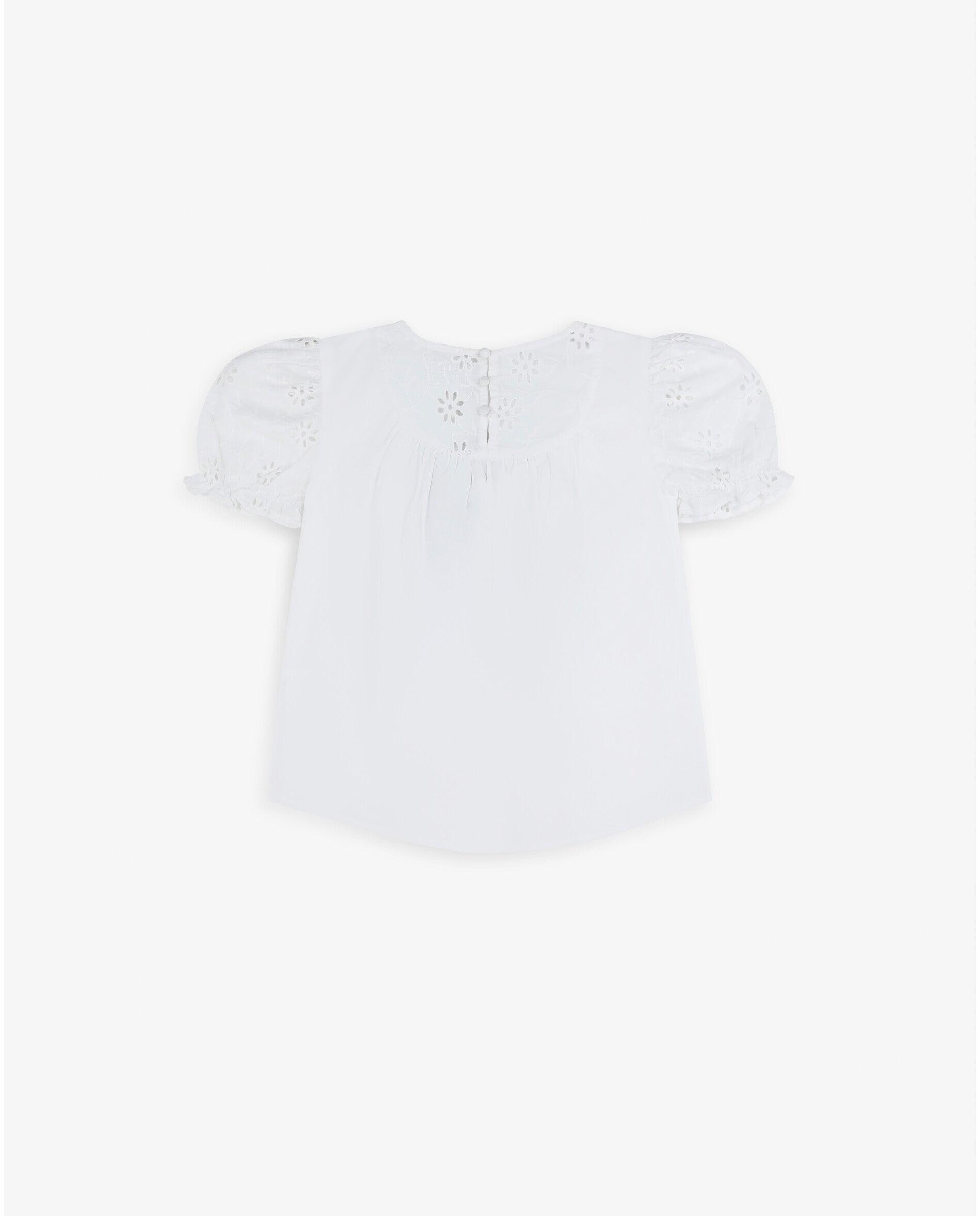 Blusa com Perfurados e Mangas Abalonadas Branco-2