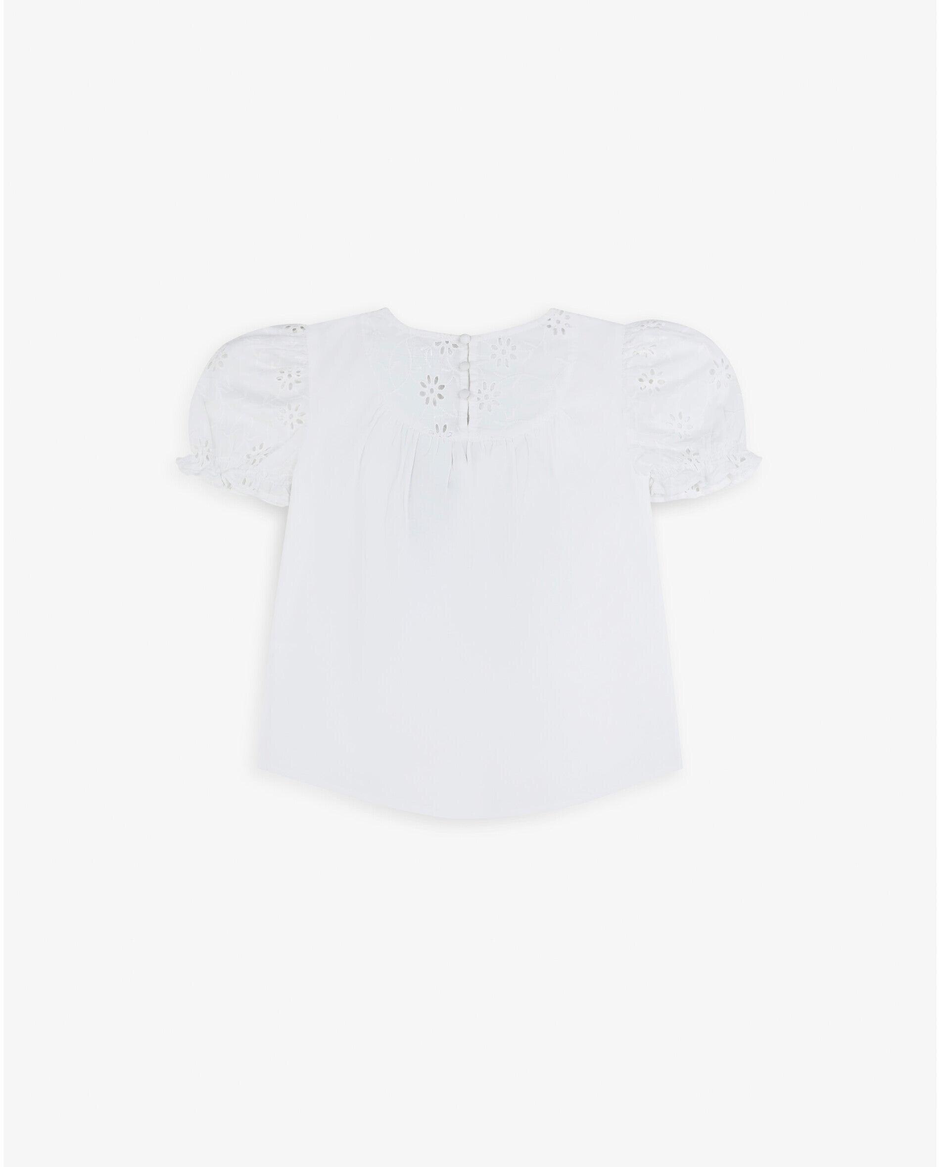 Blusa com Perfurados e Mangas Abalonadas Branco-2