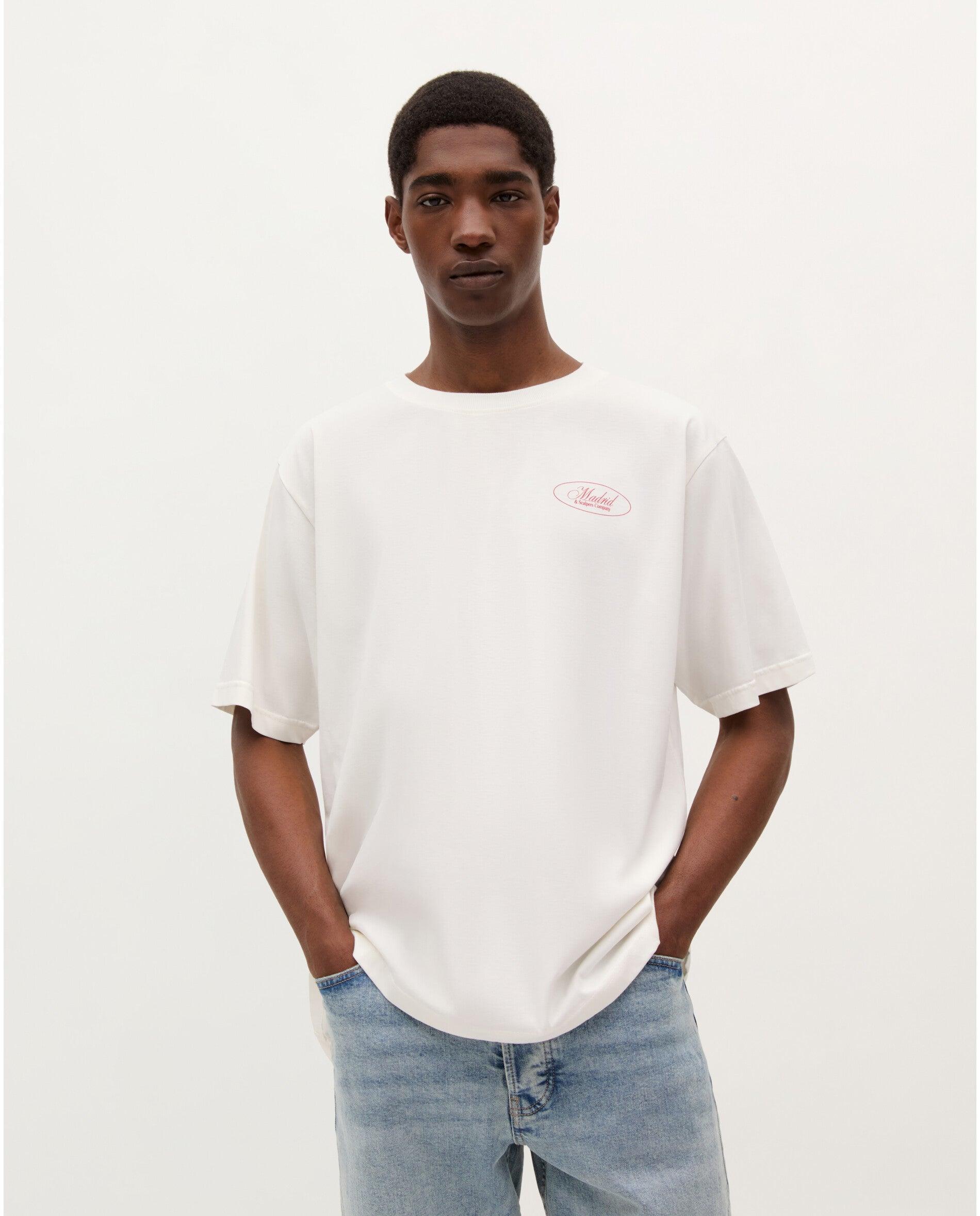 T-shirt de Manga Curta com Print Posterior Branco-1