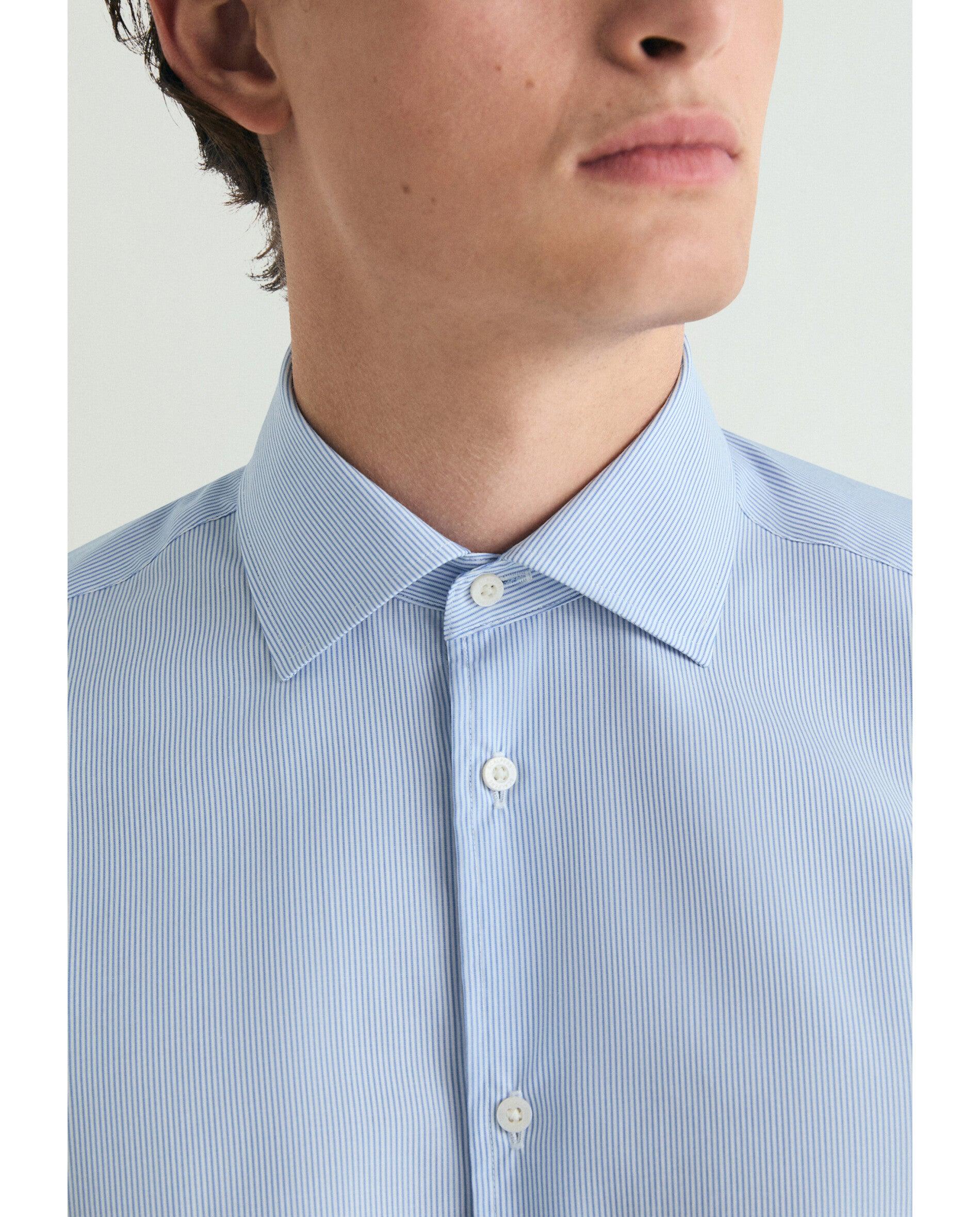 Camisa Regular Fit Às Riscas Azul-5