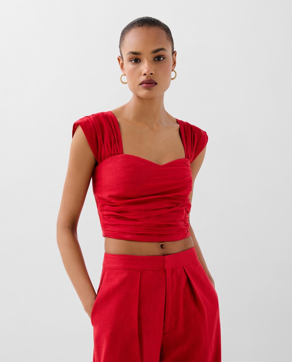 Top com Tiras Largas e Franzido Vermelho-1