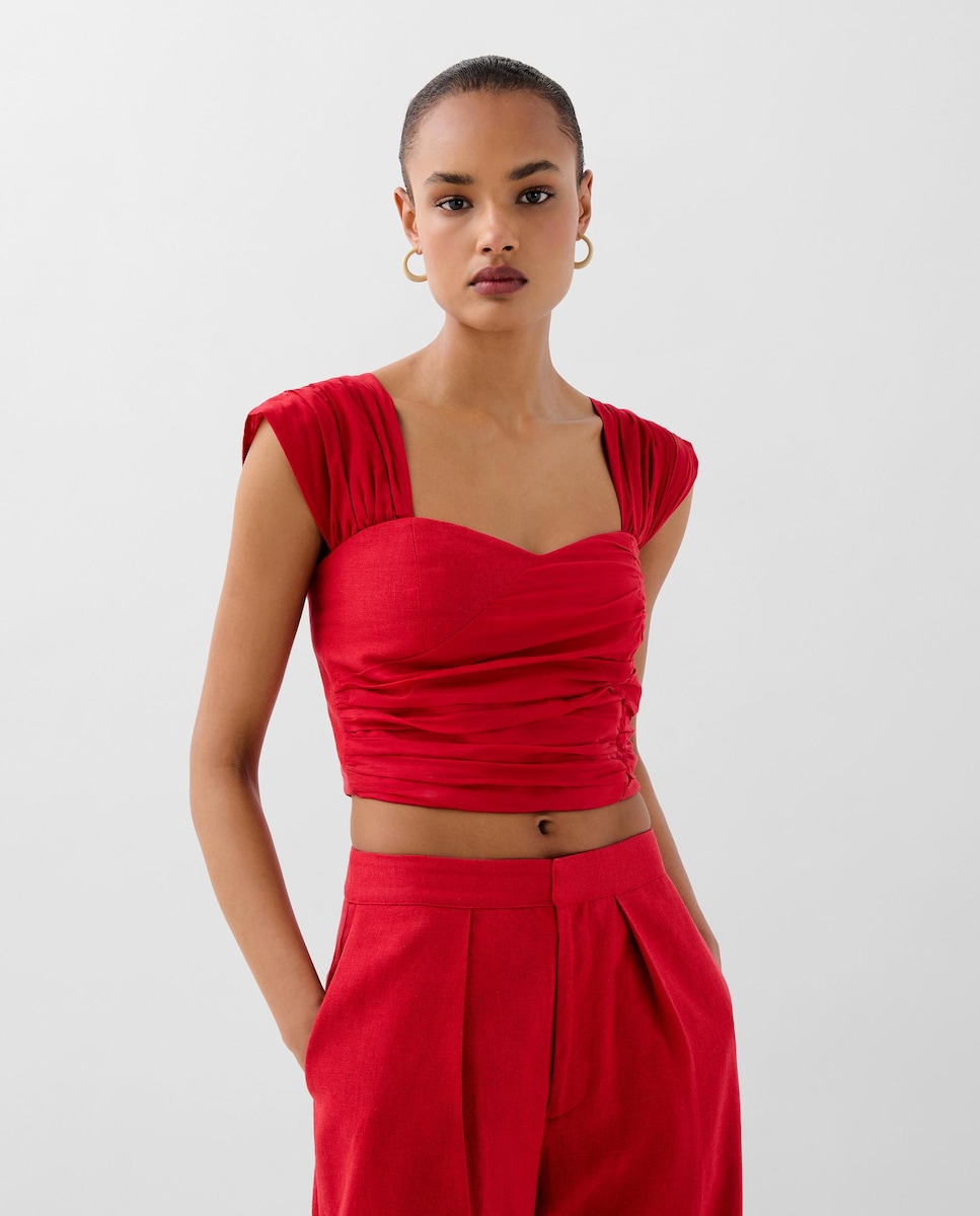 Top com Tiras Largas e Franzido Vermelho-1