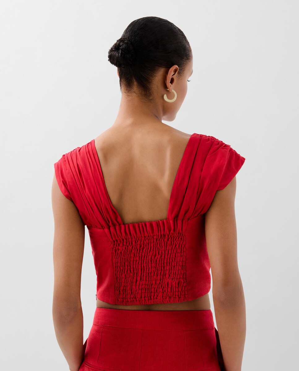 Top com Tiras Largas e Franzido Vermelho-2