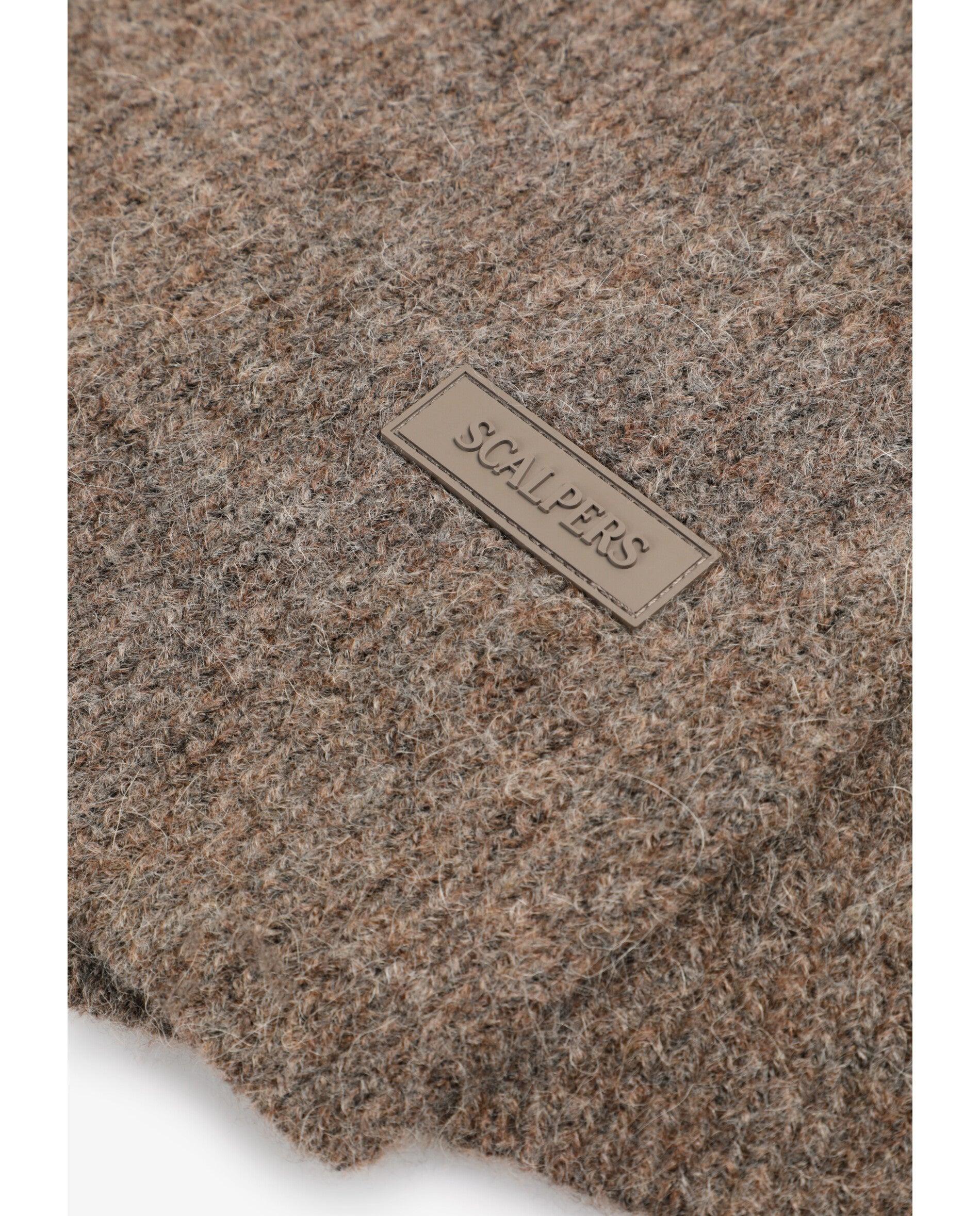 Cachecol de Malha Fina com Terminações Caneladas Taupe-3