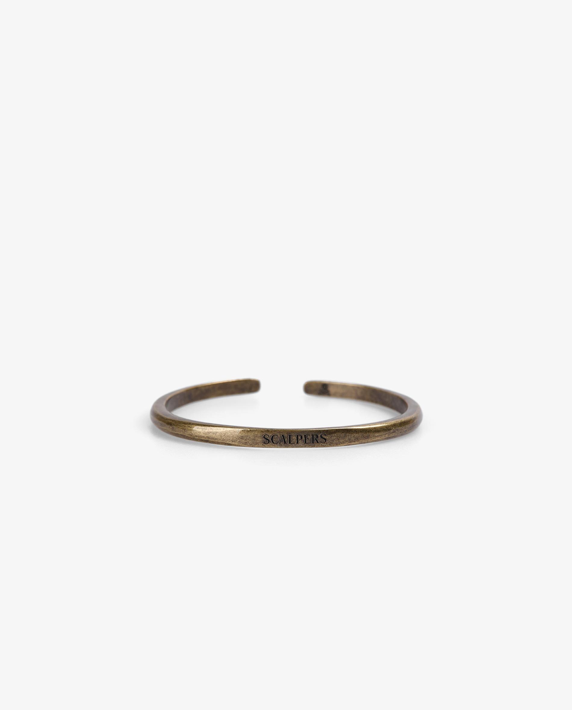 Pulseira Rígida com Acabamento Envelhecido e Logotipo Gravado Ouro-1