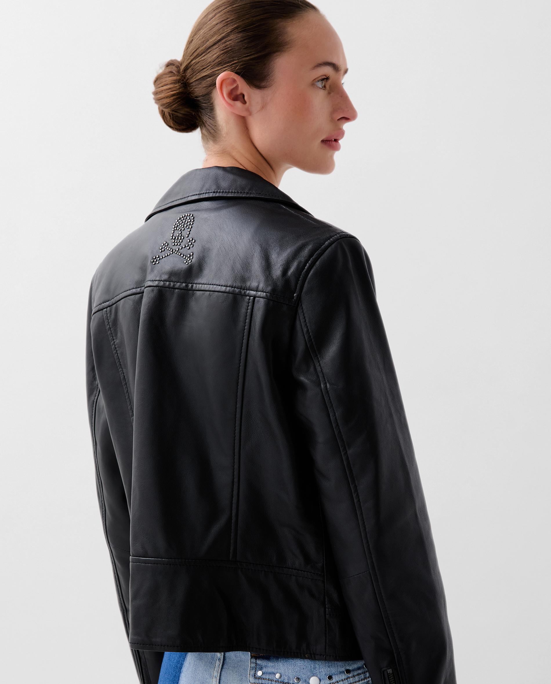 Blusão de Pele Estilo Biker com Fecho Zip Pretos-4
