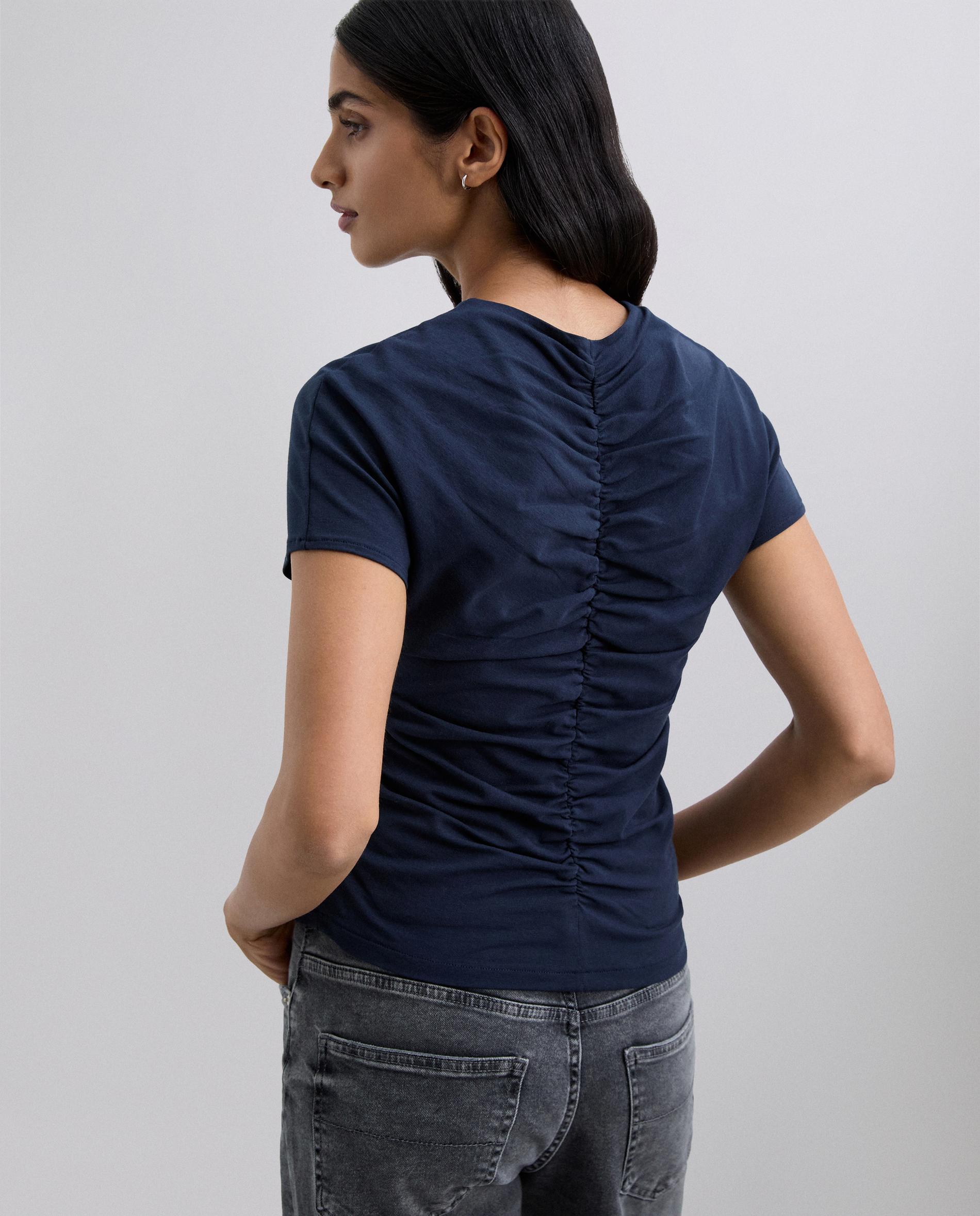 T-shirt de Manga Curta com Detalhe Franzido Navy-2