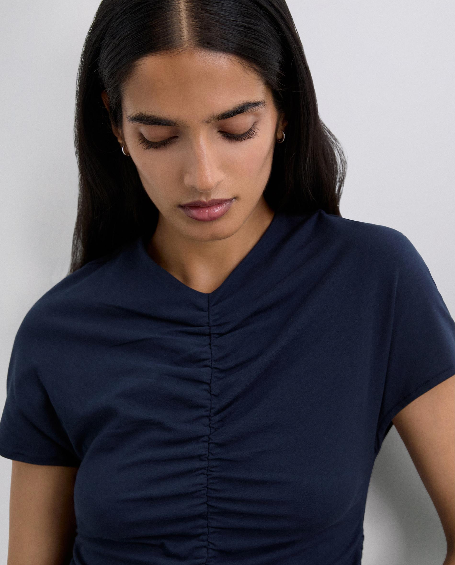 T-shirt de Manga Curta com Detalhe Franzido Navy-4