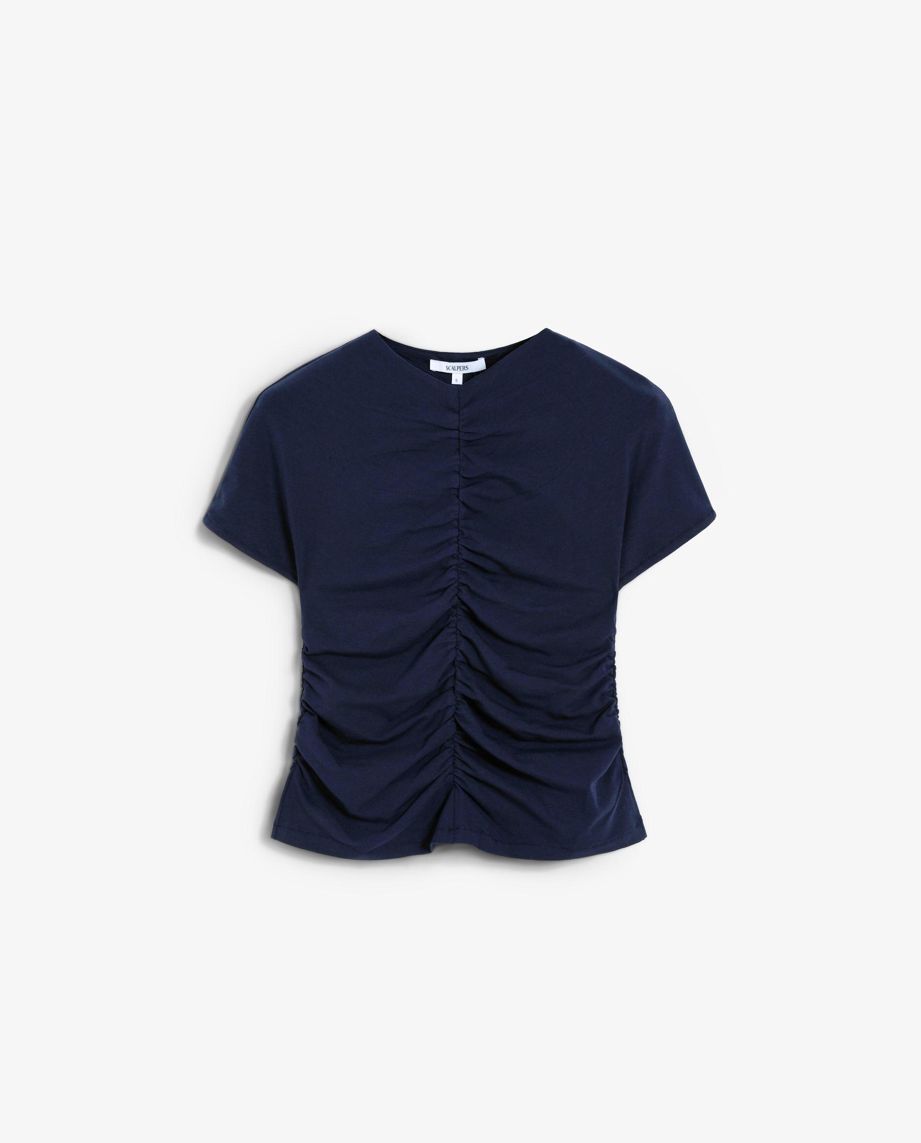 T-shirt de Manga Curta com Detalhe Franzido Navy-5