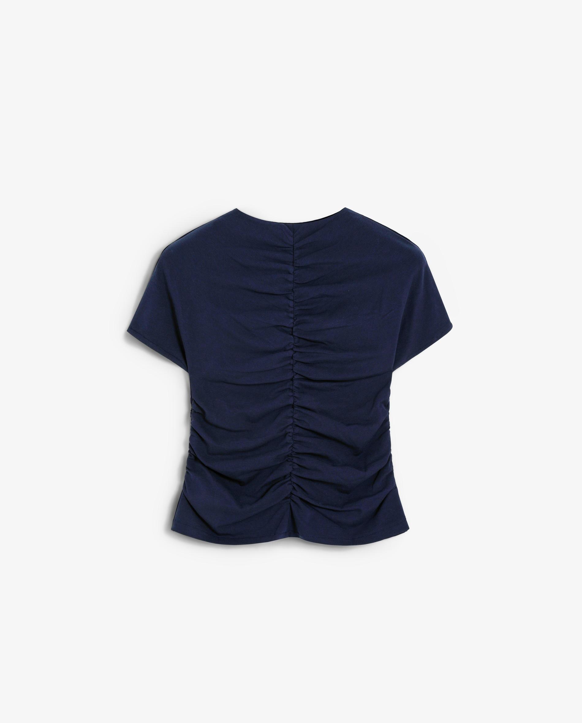 T-shirt de Manga Curta com Detalhe Franzido Navy-6