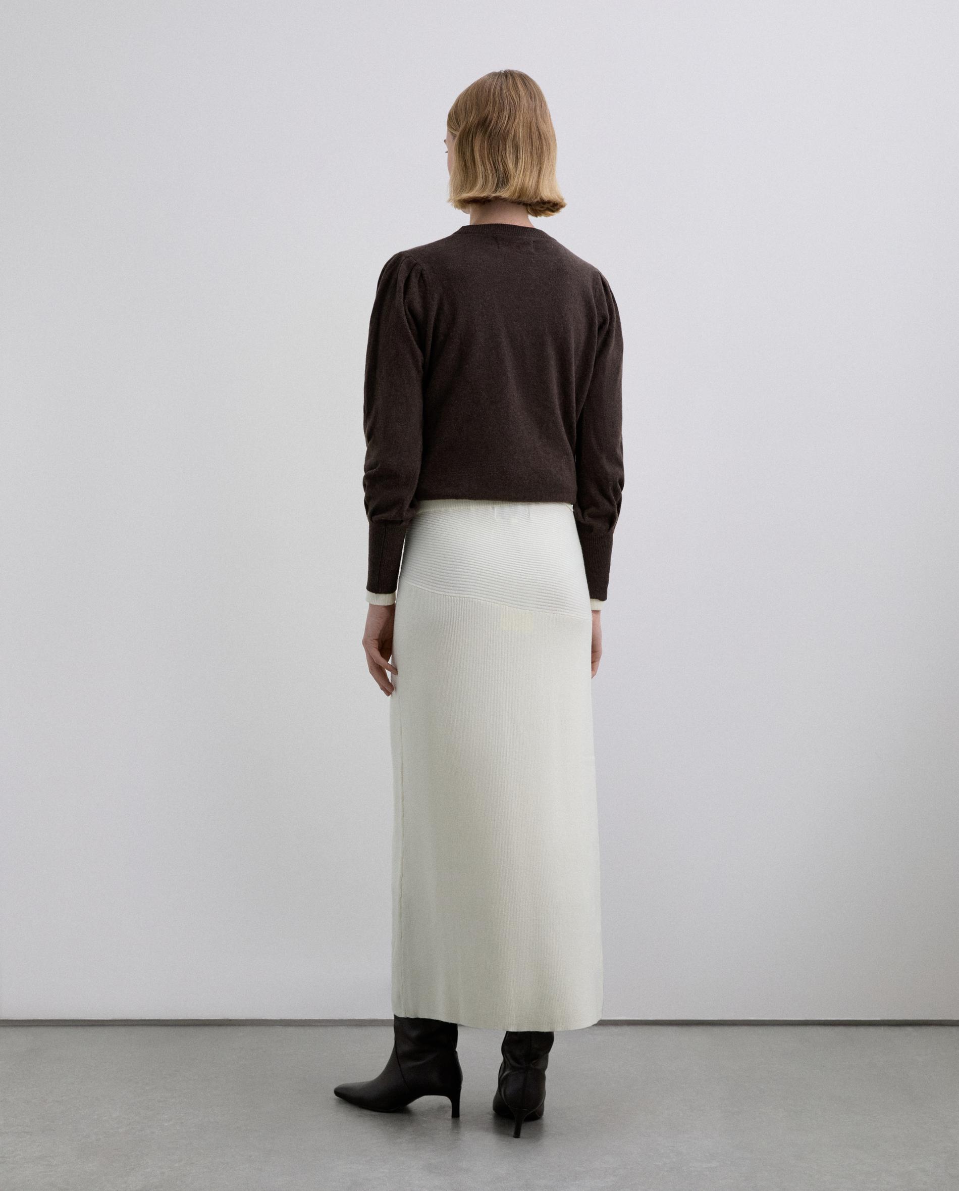 Saia Midi de Malha Elástica Bege-3