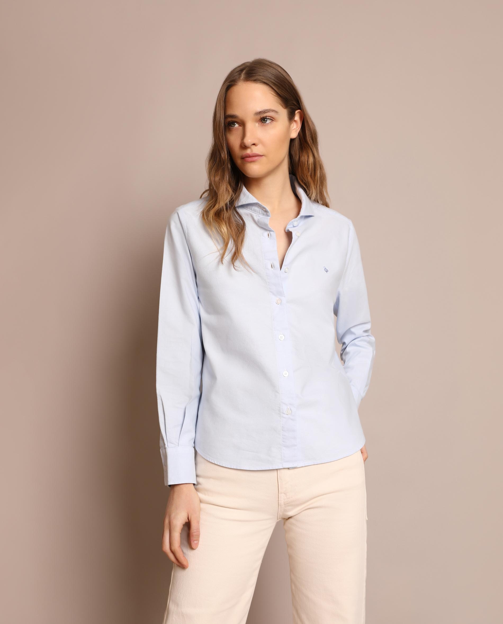 Camisa de Manga Comprida e Gola Clássica Azuis-1