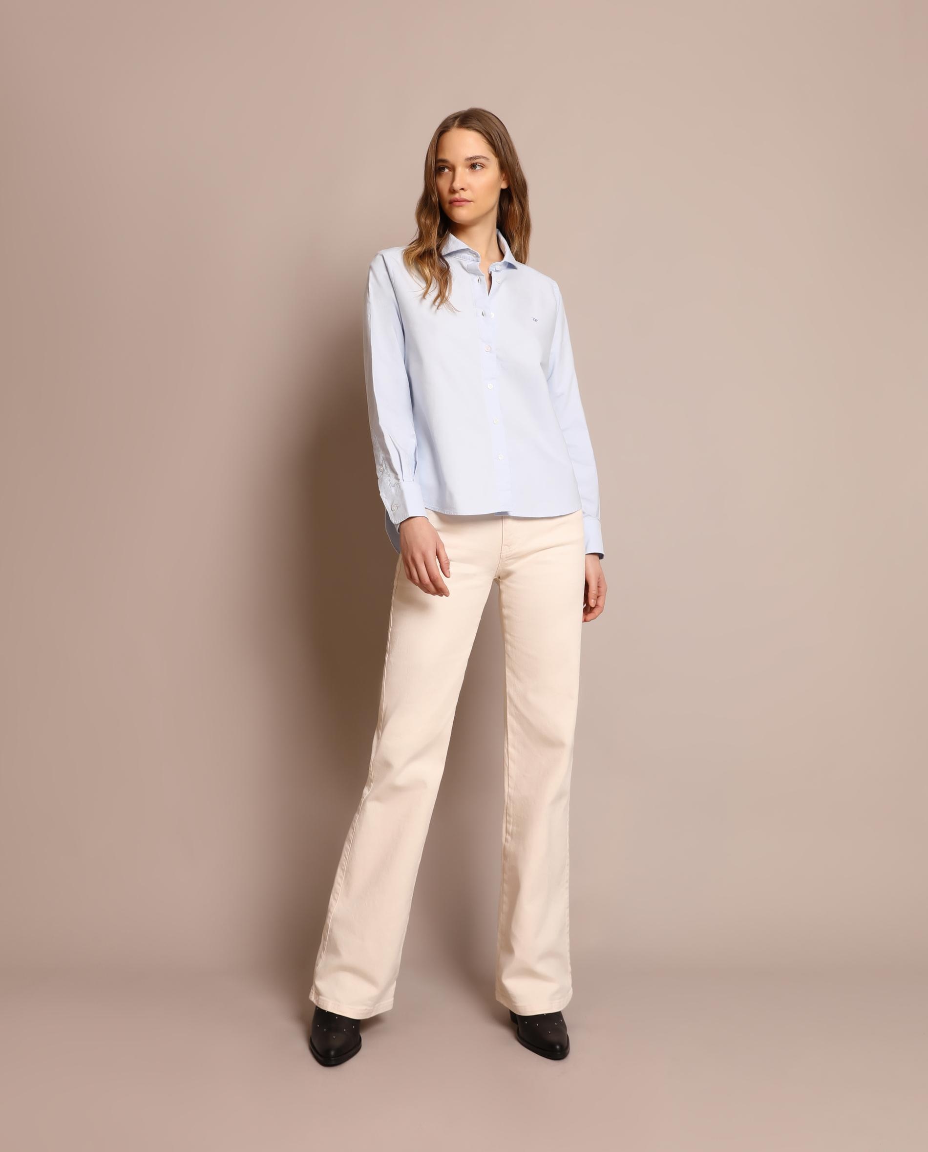 Camisa de Manga Comprida e Gola Clássica Azuis-3