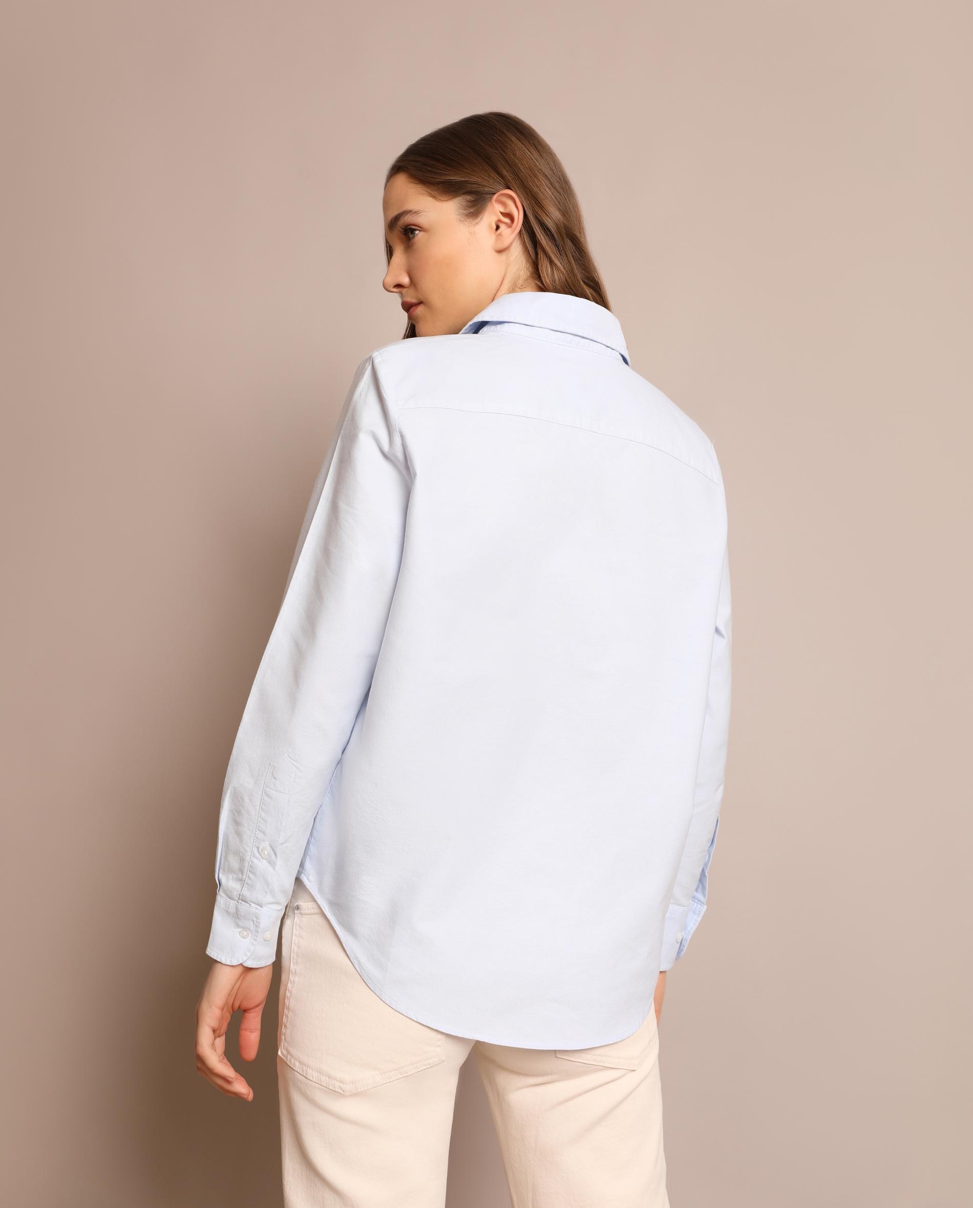 Camisa de Manga Comprida e Gola Clássica Azuis-4