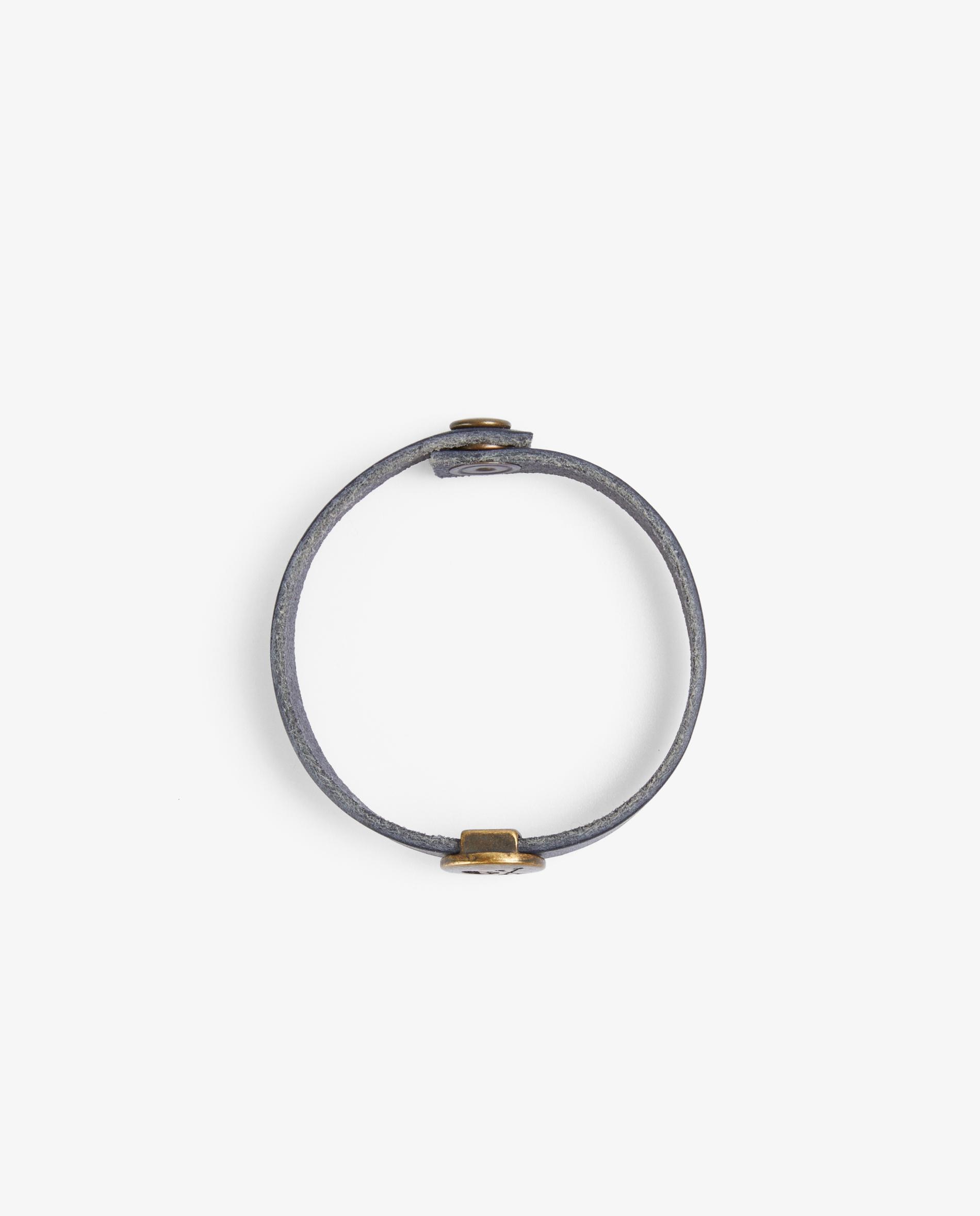 Pulseira de Pele com Detalhe Metálico Envelhecido Azul-2