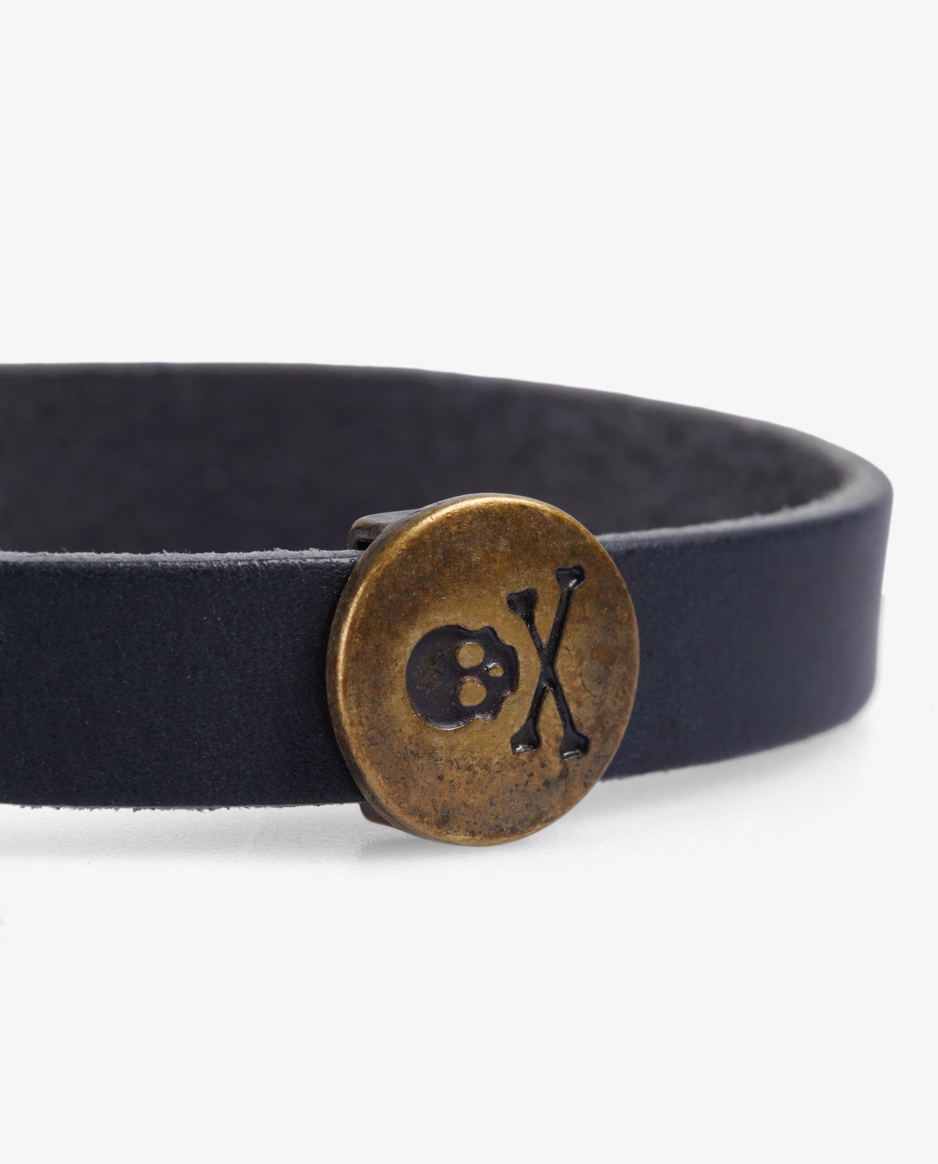 Pulseira de Pele com Detalhe Metálico Envelhecido Azul-3