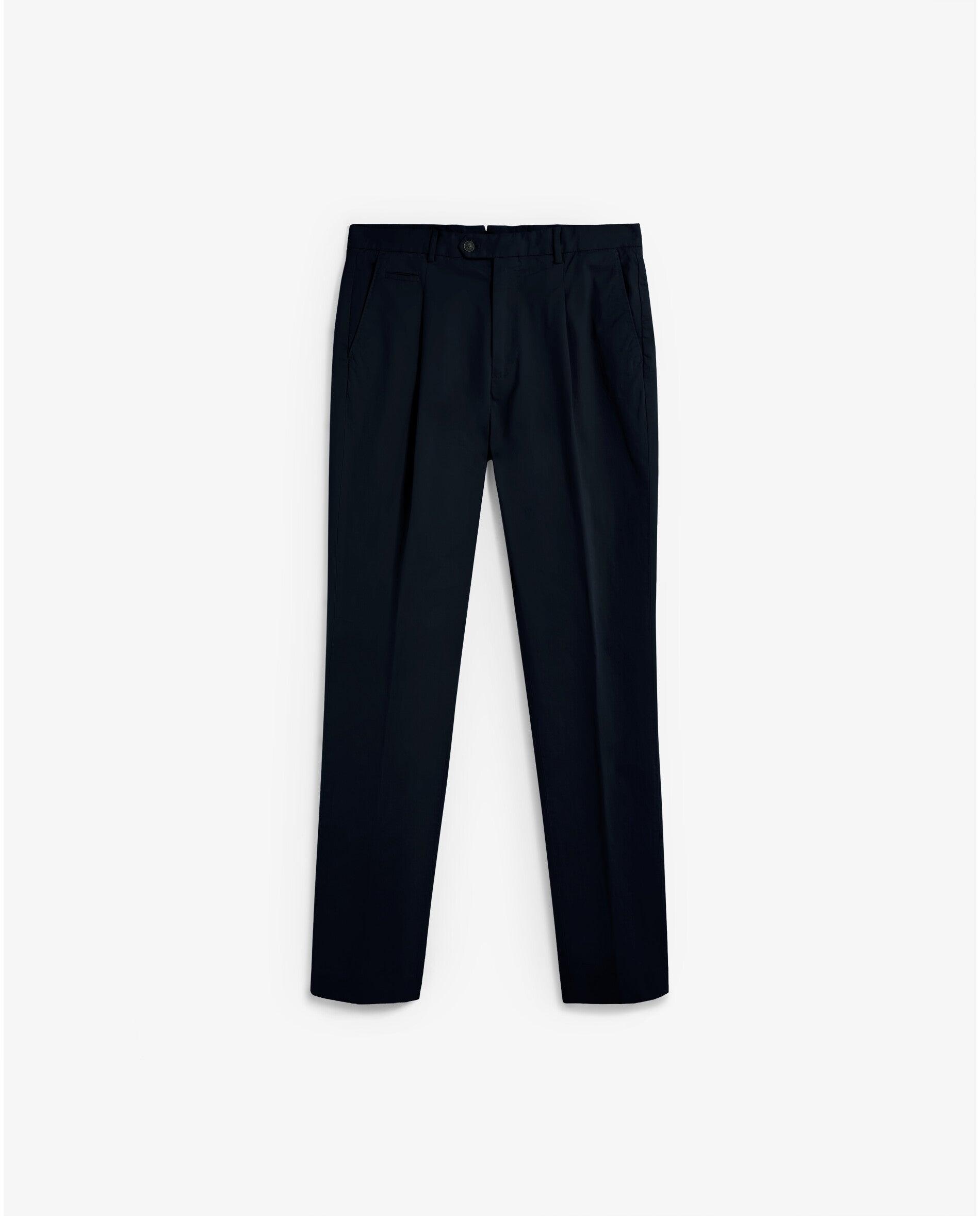 Calças Chino com Pinças e Presilhas na Cintura Azul-marinho-5