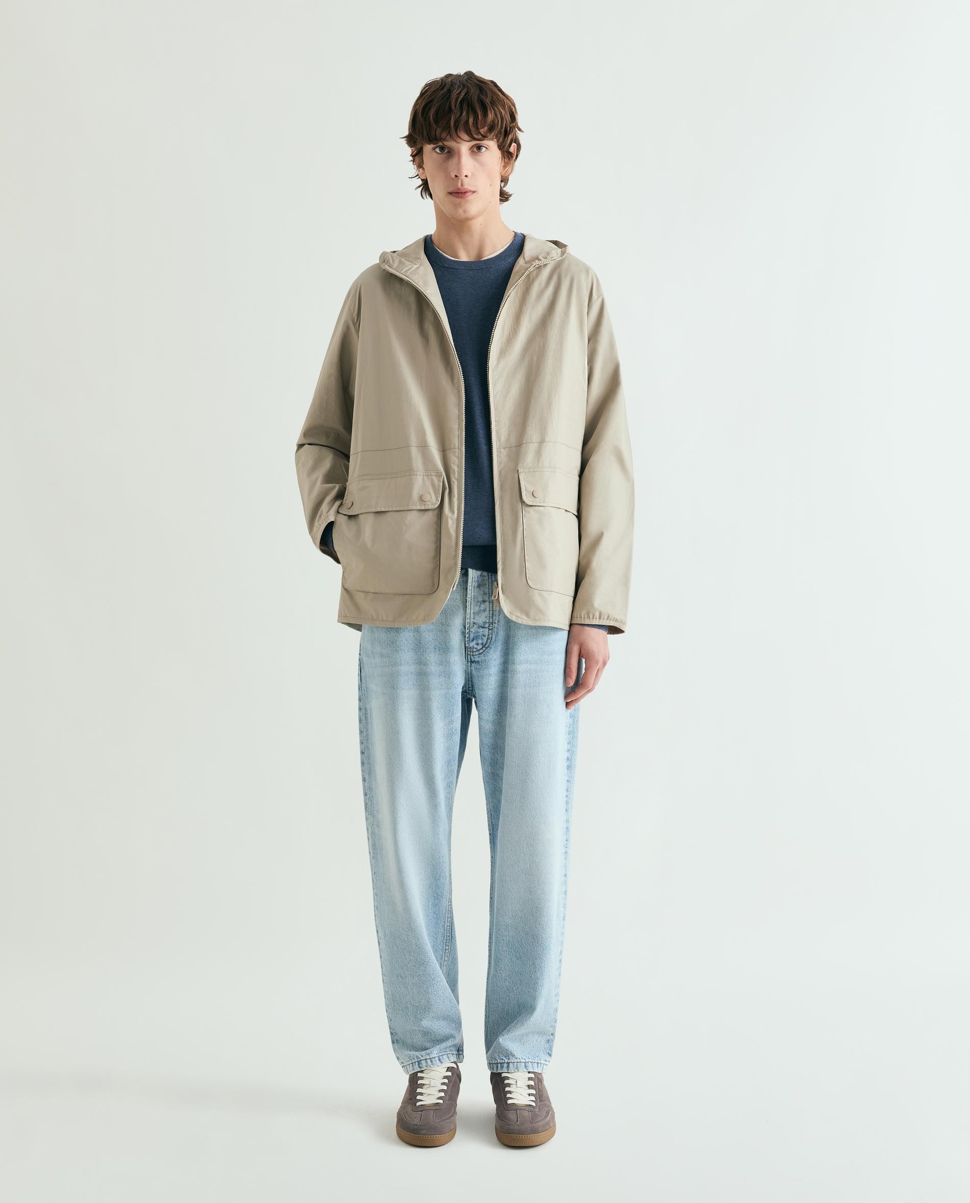 Parka com Capuz e Fecho Zip Camel-3