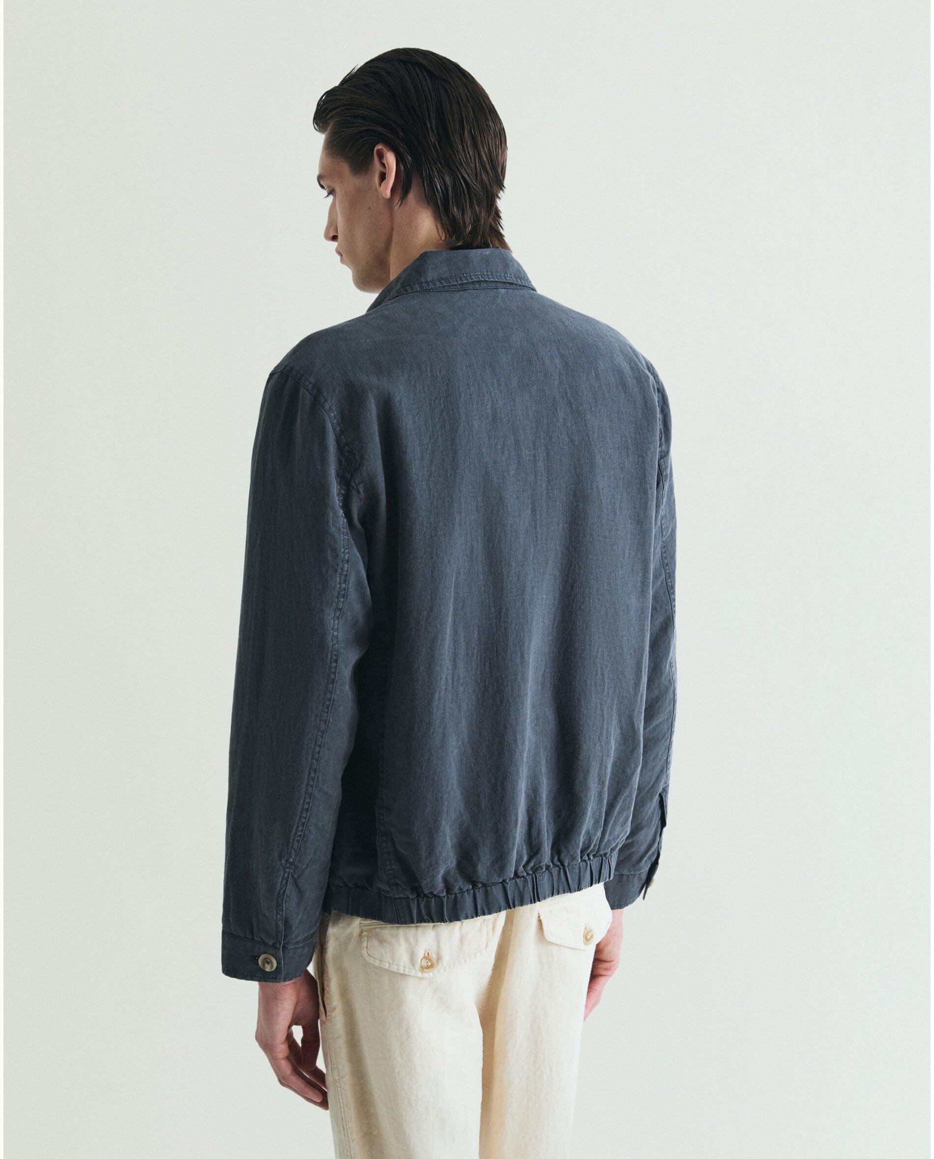 Blusão Bomber de Linho com Fecho Zip Navy-2
