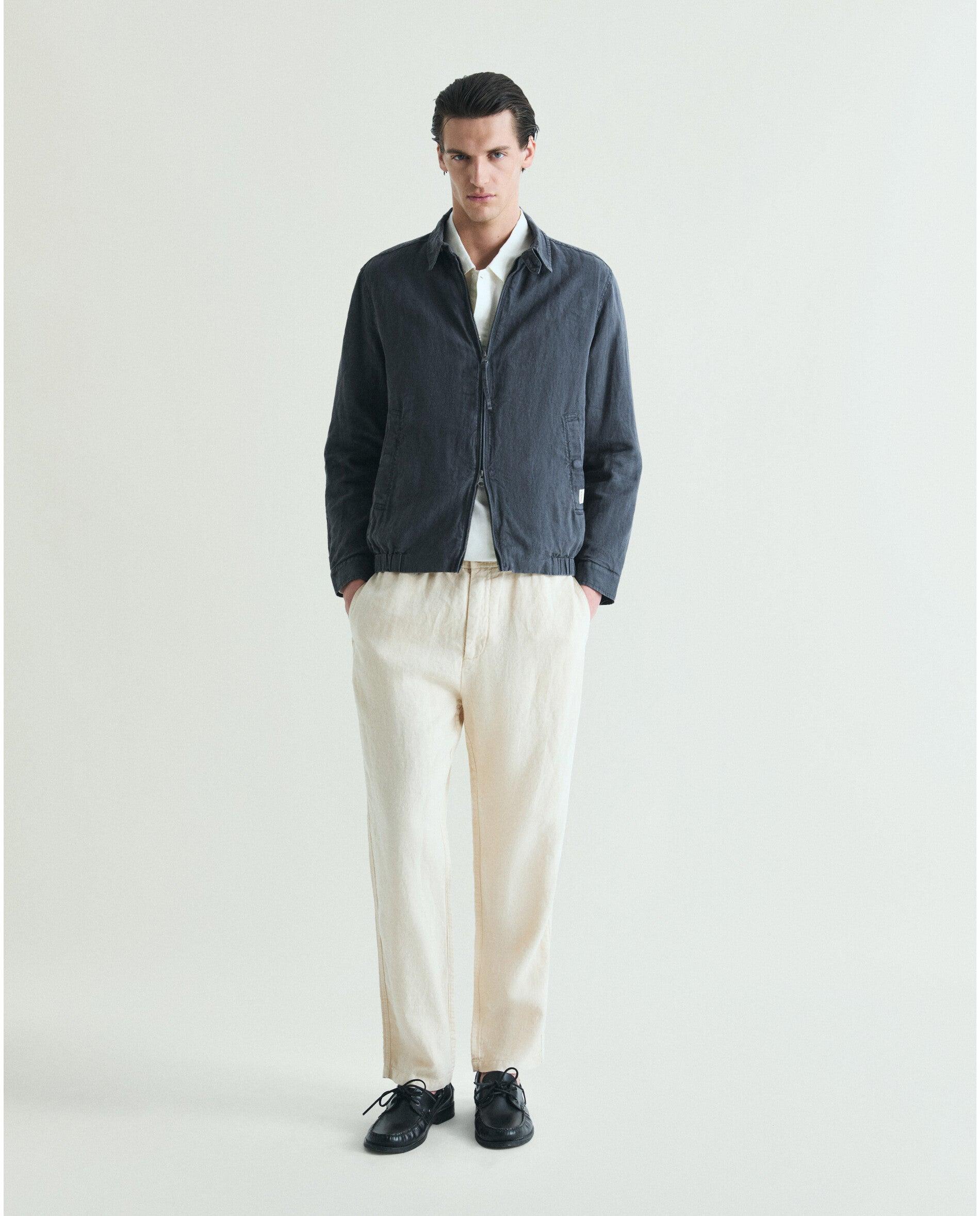 Blusão Bomber de Linho com Fecho Zip Navy-3