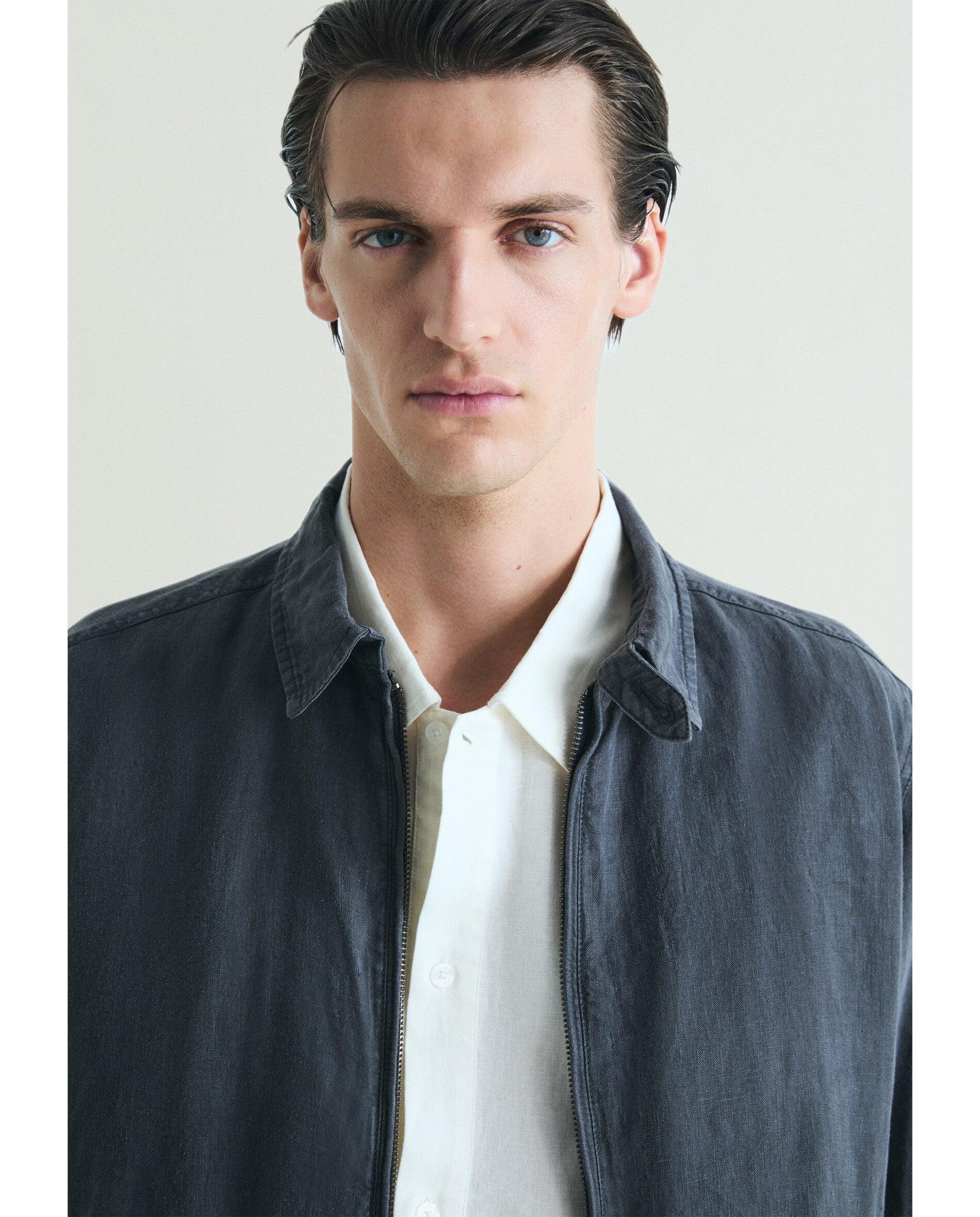 Blusão Bomber de Linho com Fecho Zip Navy-4