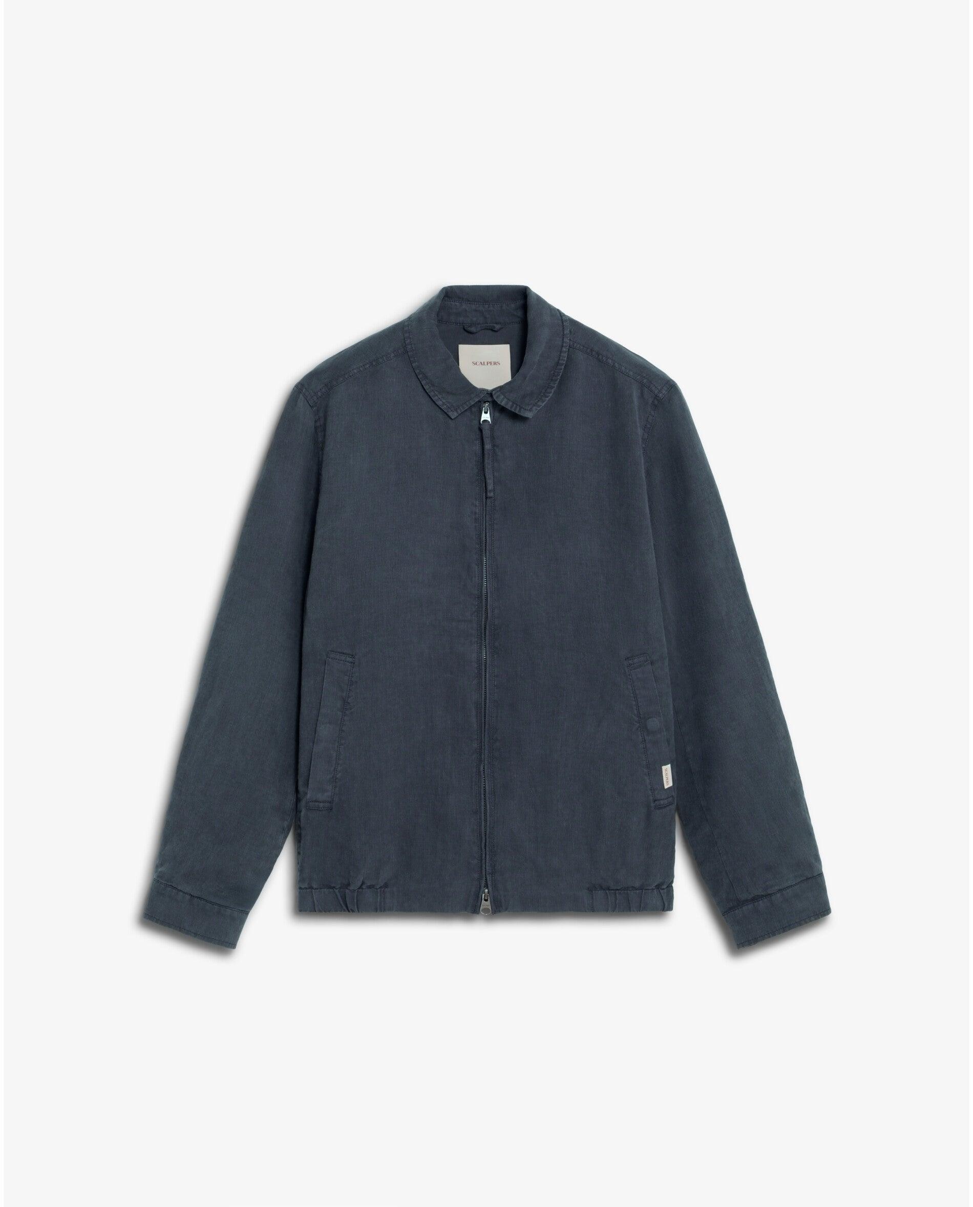 Blusão Bomber de Linho com Fecho Zip Navy-5