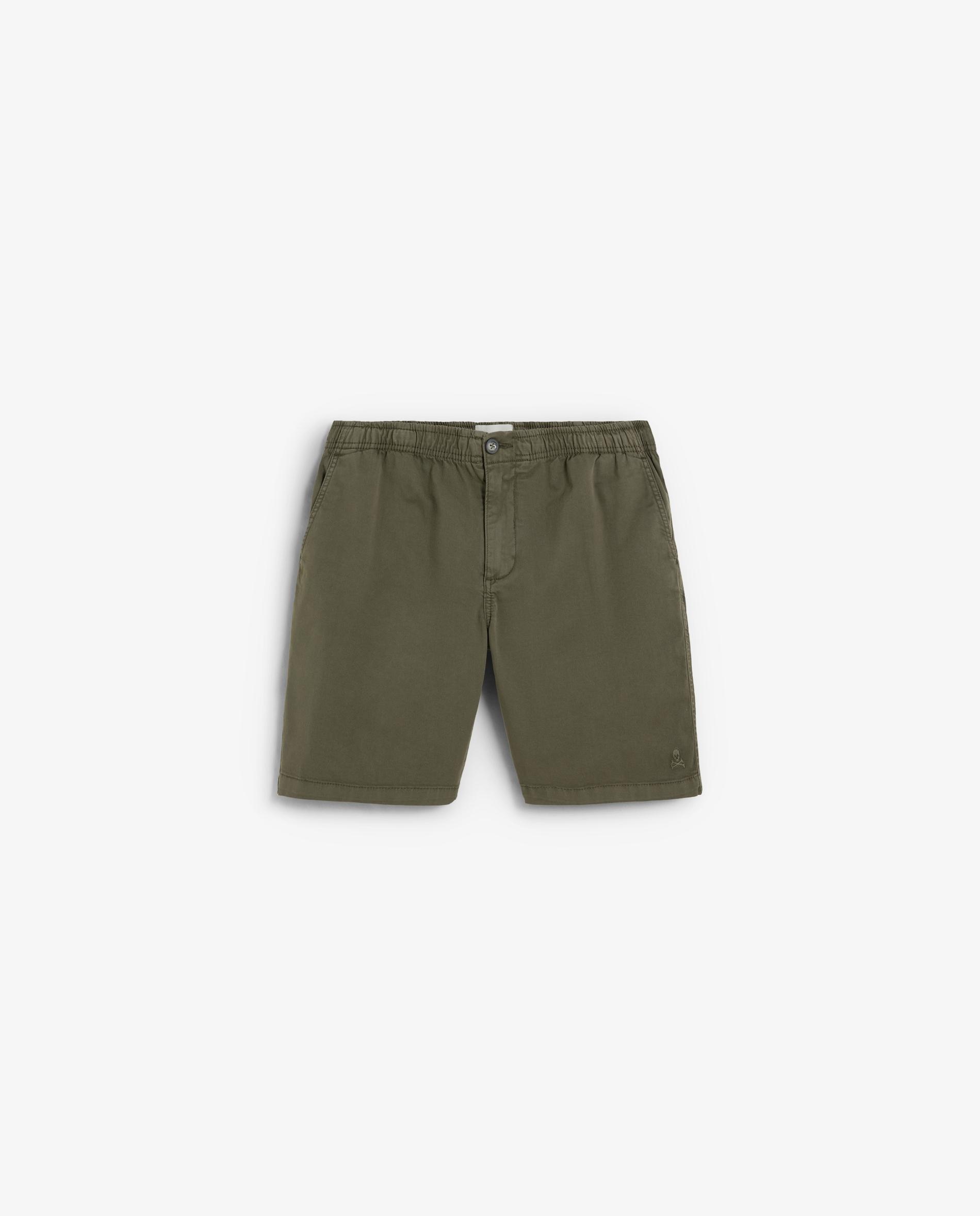 Bermudas em Algodão Ligeiramente Elástico com Cordão Interior Verde-escuro-4