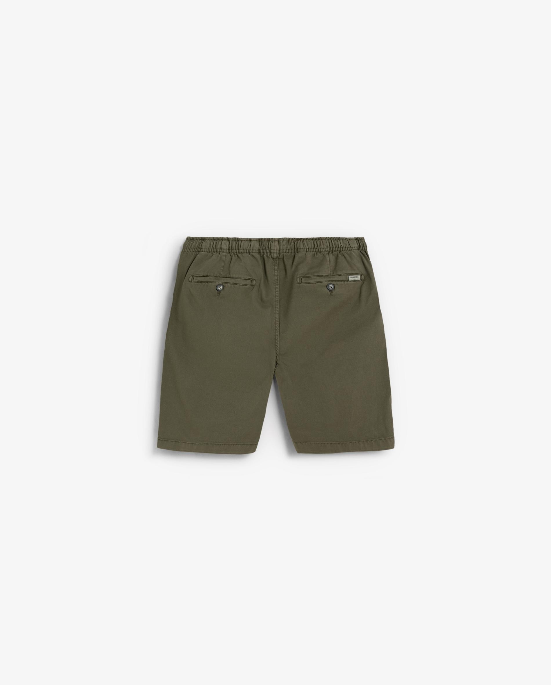Bermudas em Algodão Ligeiramente Elástico com Cordão Interior Verde-escuro-5