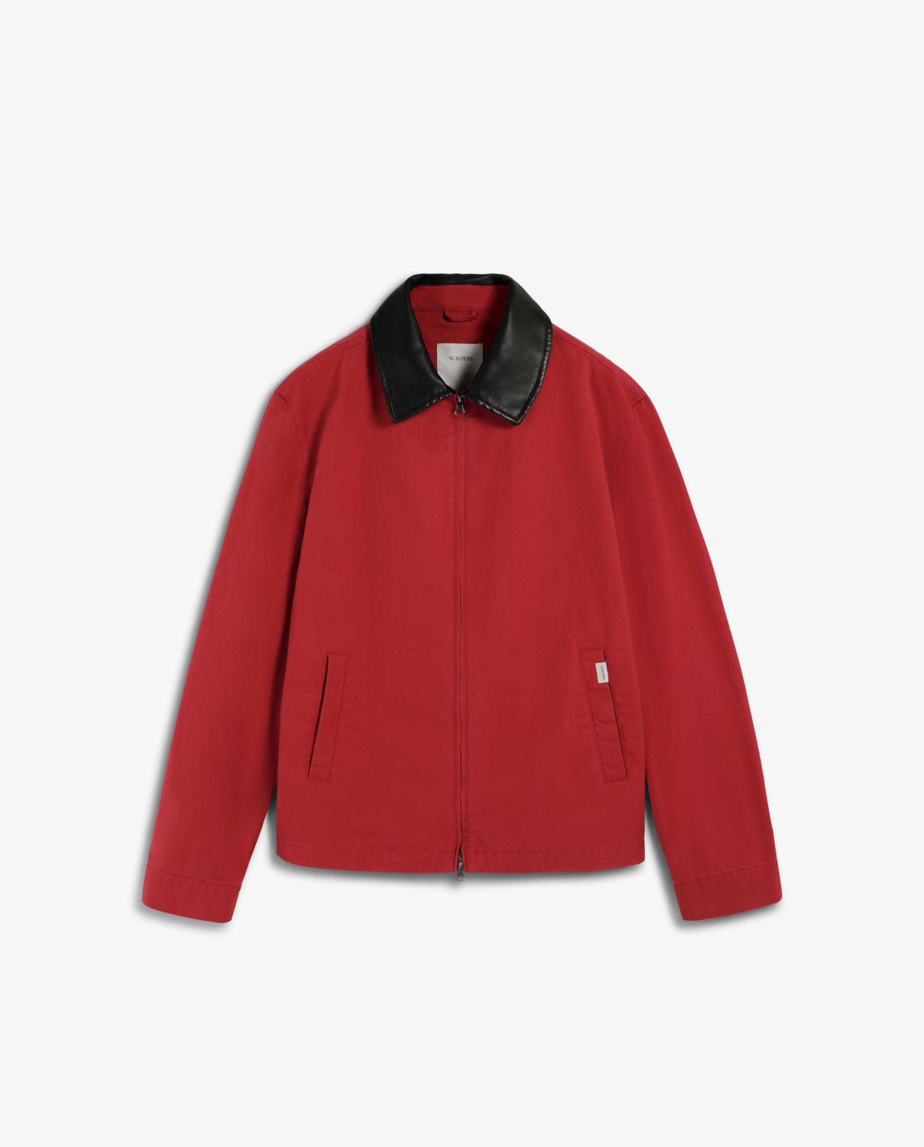 Casaco com Gola em Contraste e Fecho Zip Vermelho-5