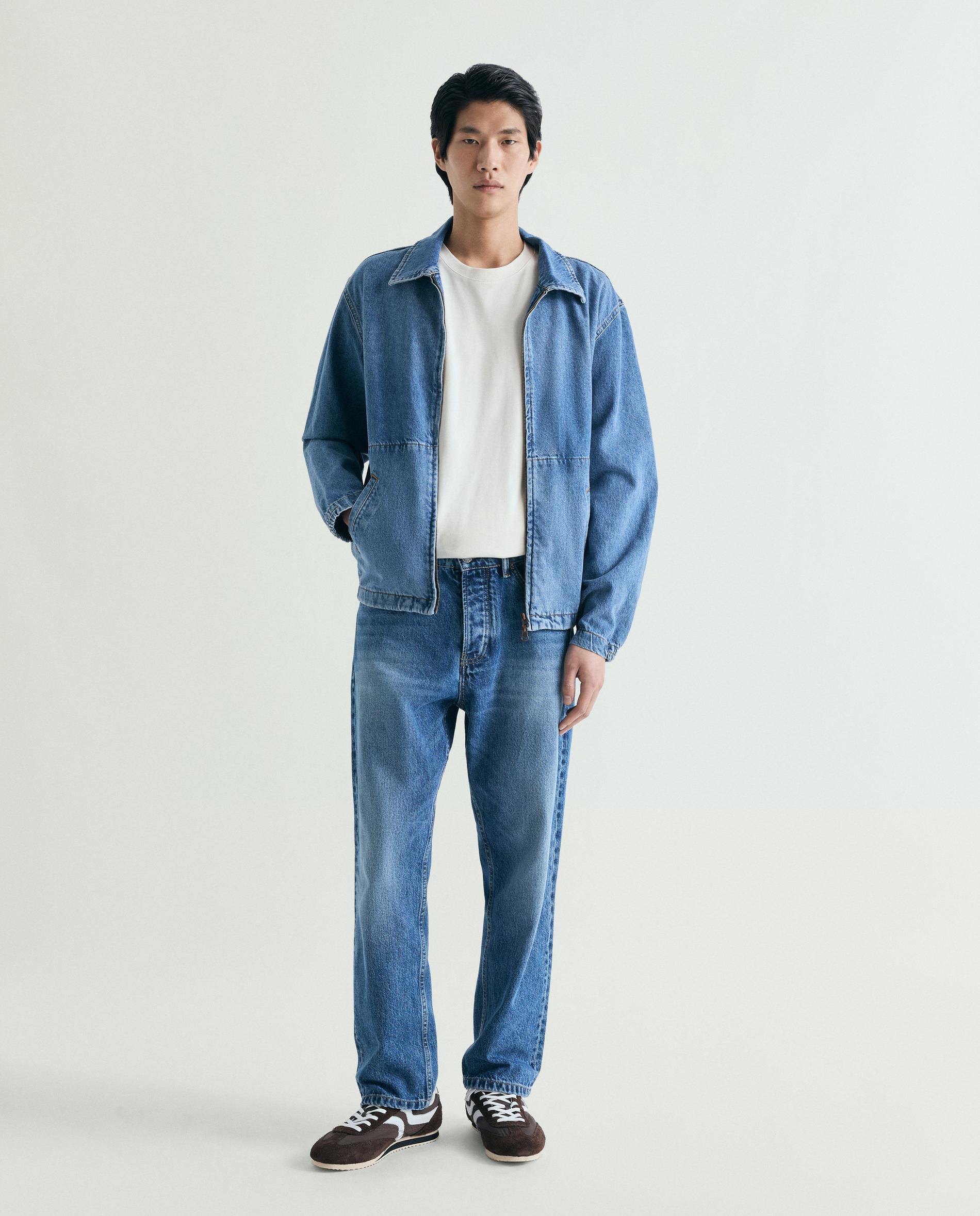 Casaco Jeans Tipo Bomber com Fecho Zip Azul-índigo-2