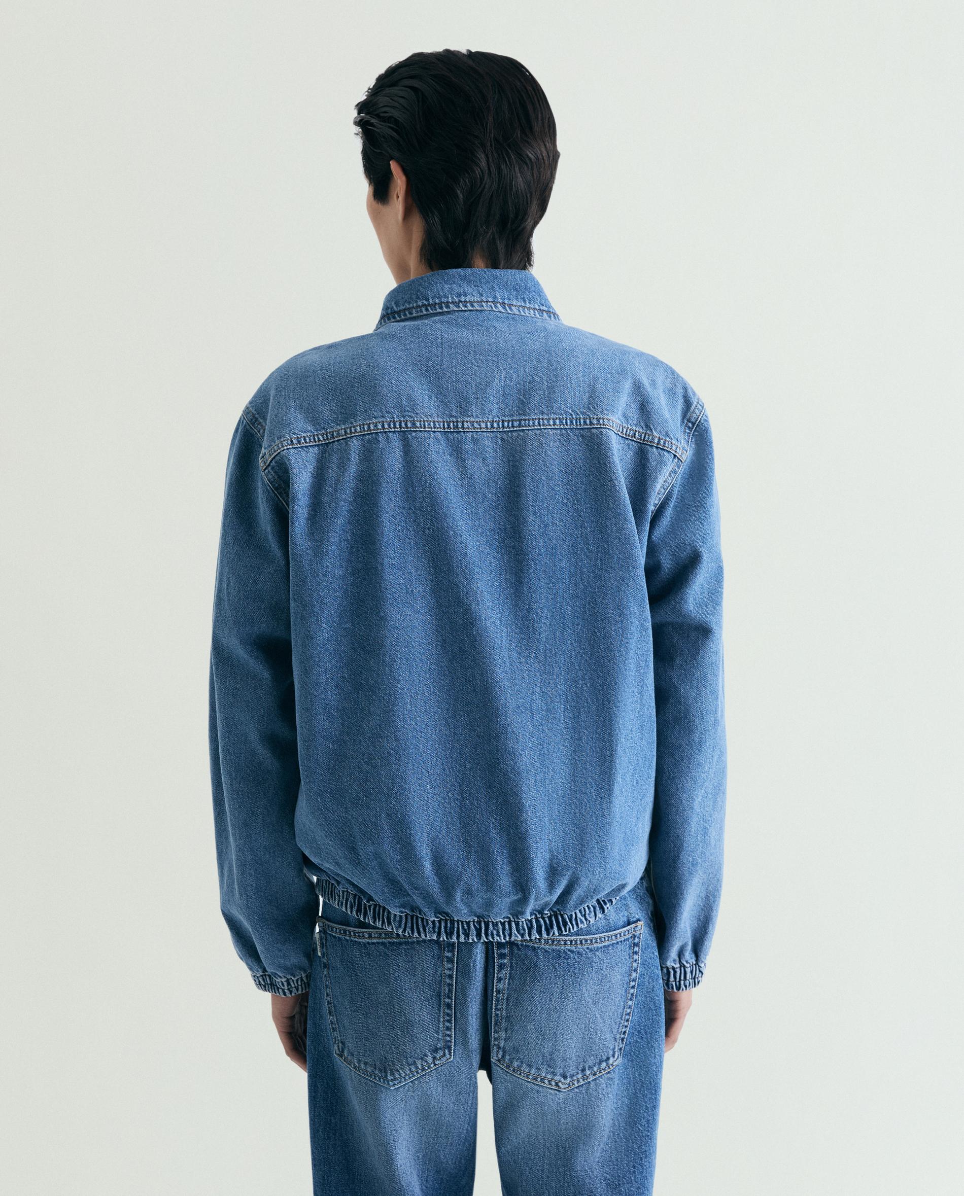 Casaco Jeans Tipo Bomber com Fecho Zip Azul-índigo-3