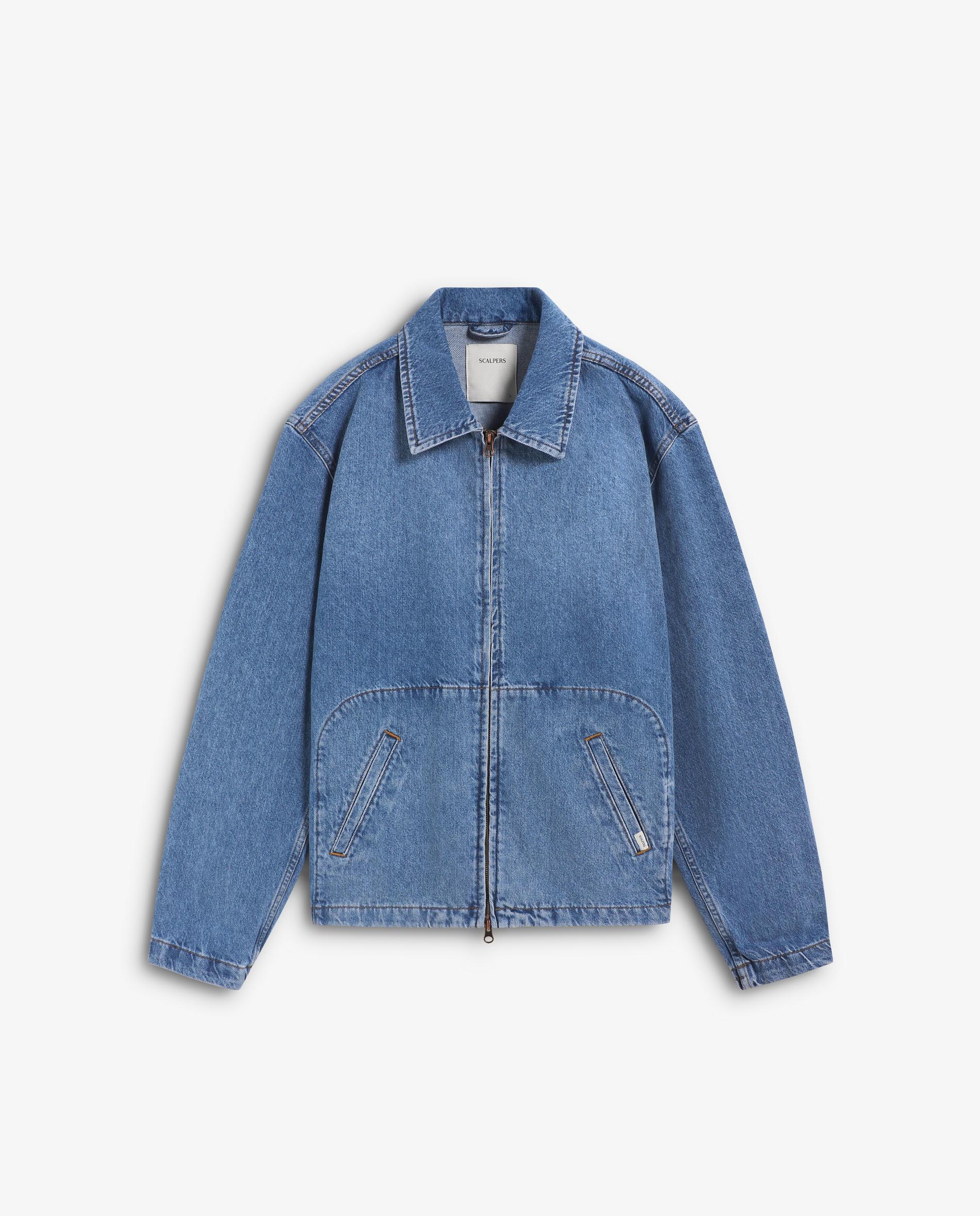 Casaco Jeans Tipo Bomber com Fecho Zip Azul-índigo-6