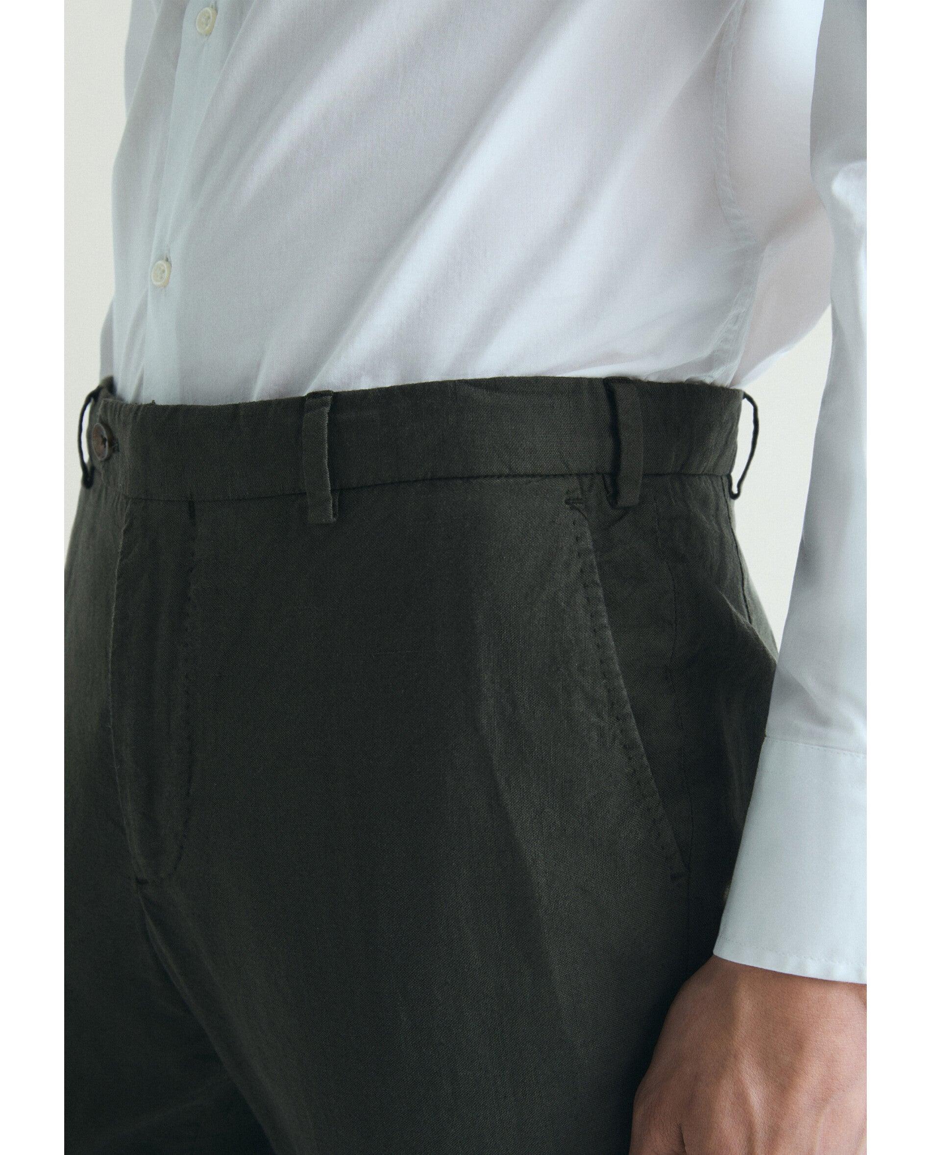 Calças de Fato Regular Fit com Bolsos Laterais Verde-escuro-4