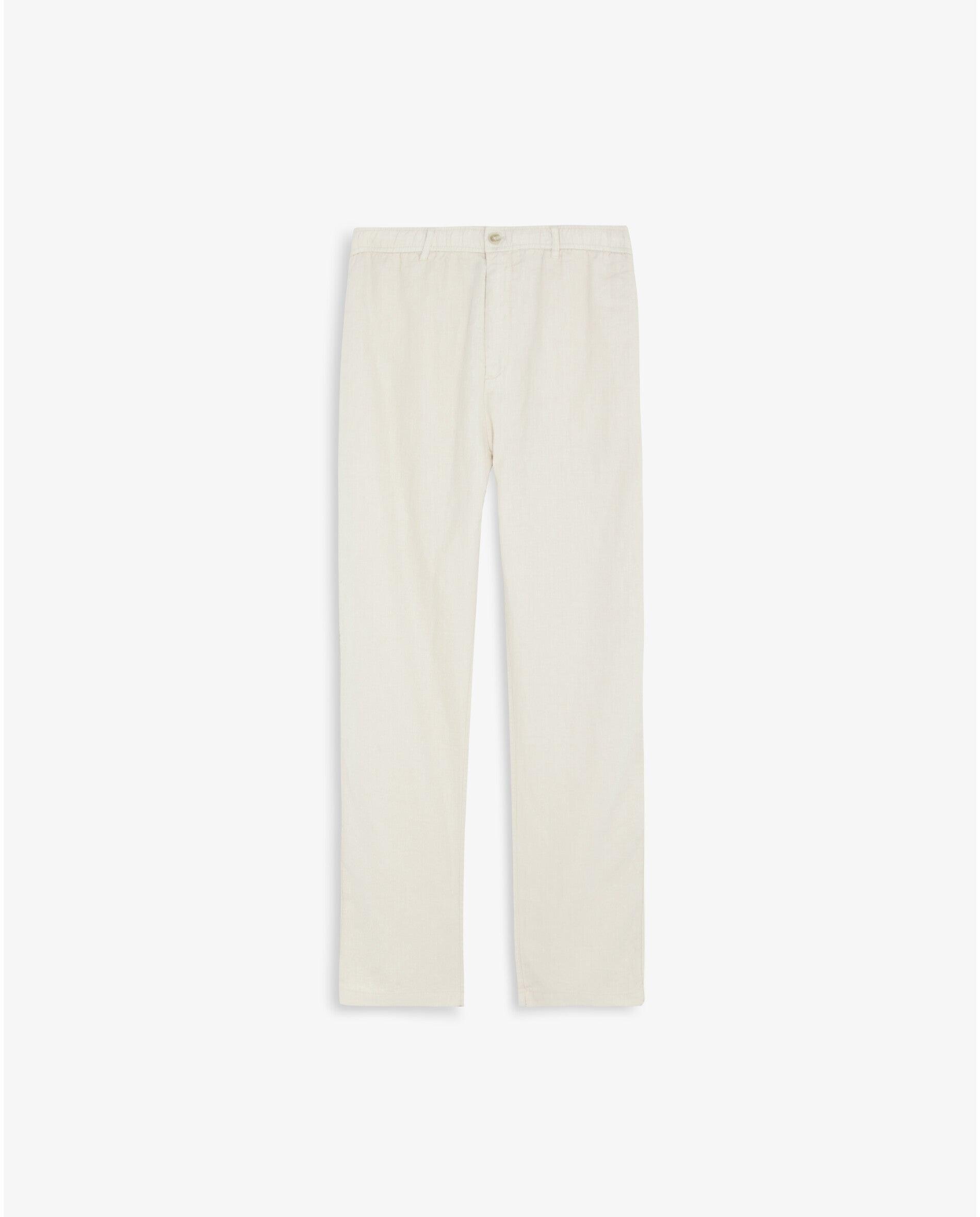 Calças de Linho Relaxed Fit com Cintura Elástica Natural-5