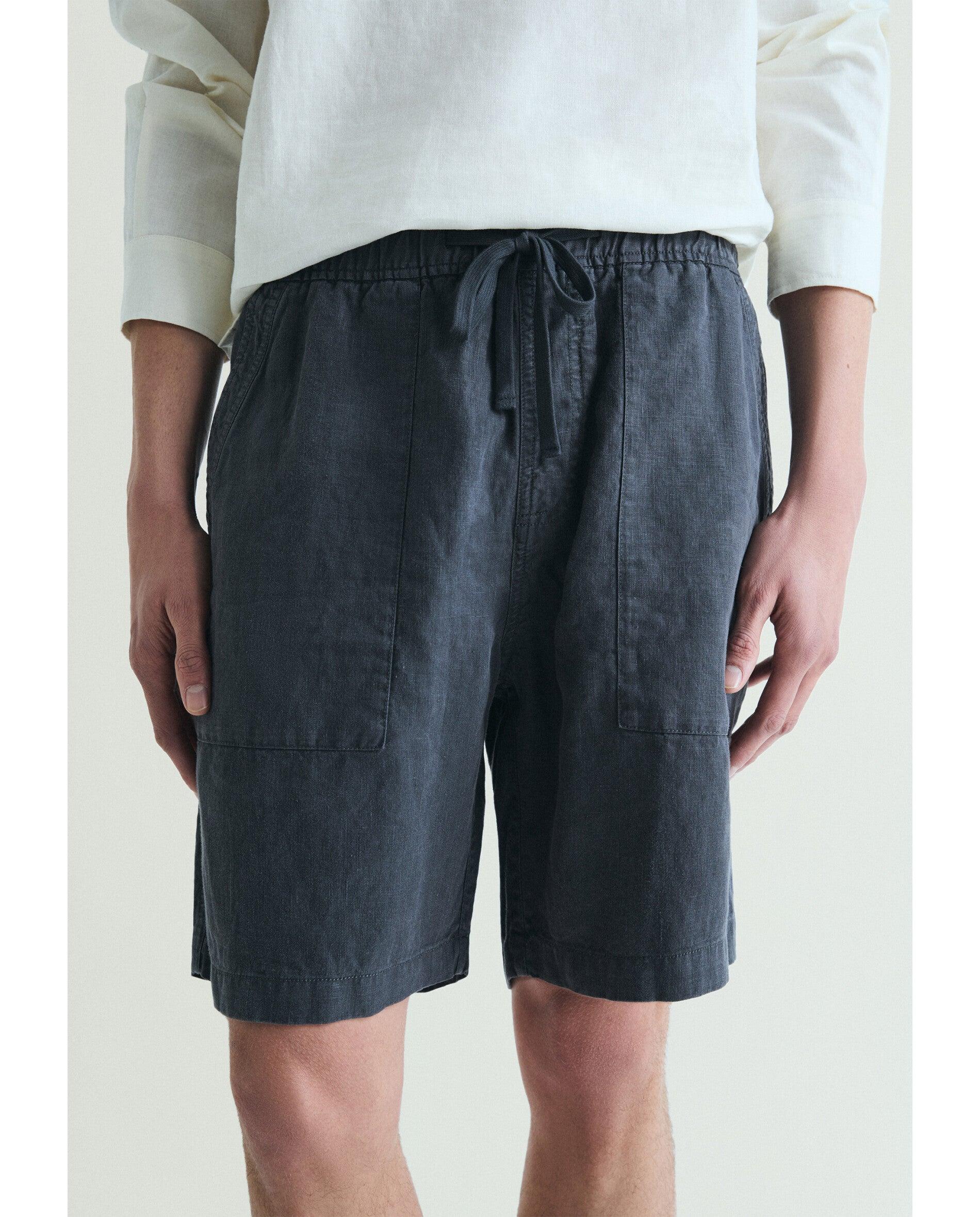 Bermudas de Linho com Cordão de Ajuste e Bolsos Posteriores Navy-2