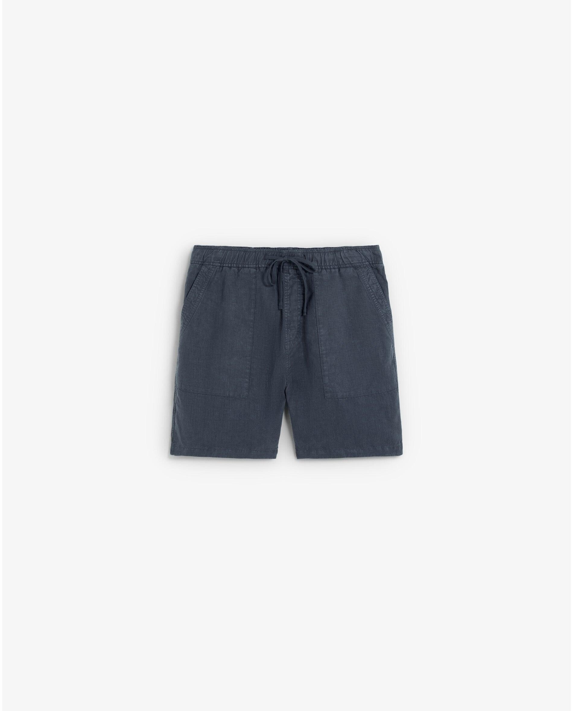 Bermudas de Linho com Cordão de Ajuste e Bolsos Posteriores Navy-4