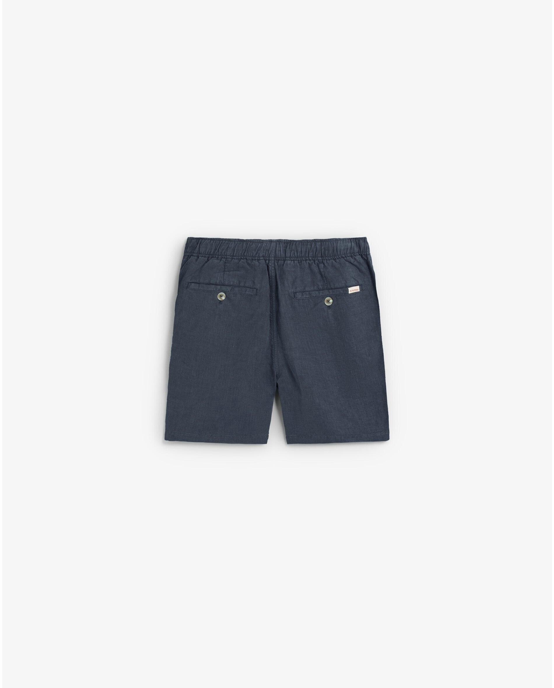 Bermudas de Linho com Cordão de Ajuste e Bolsos Posteriores Navy-5