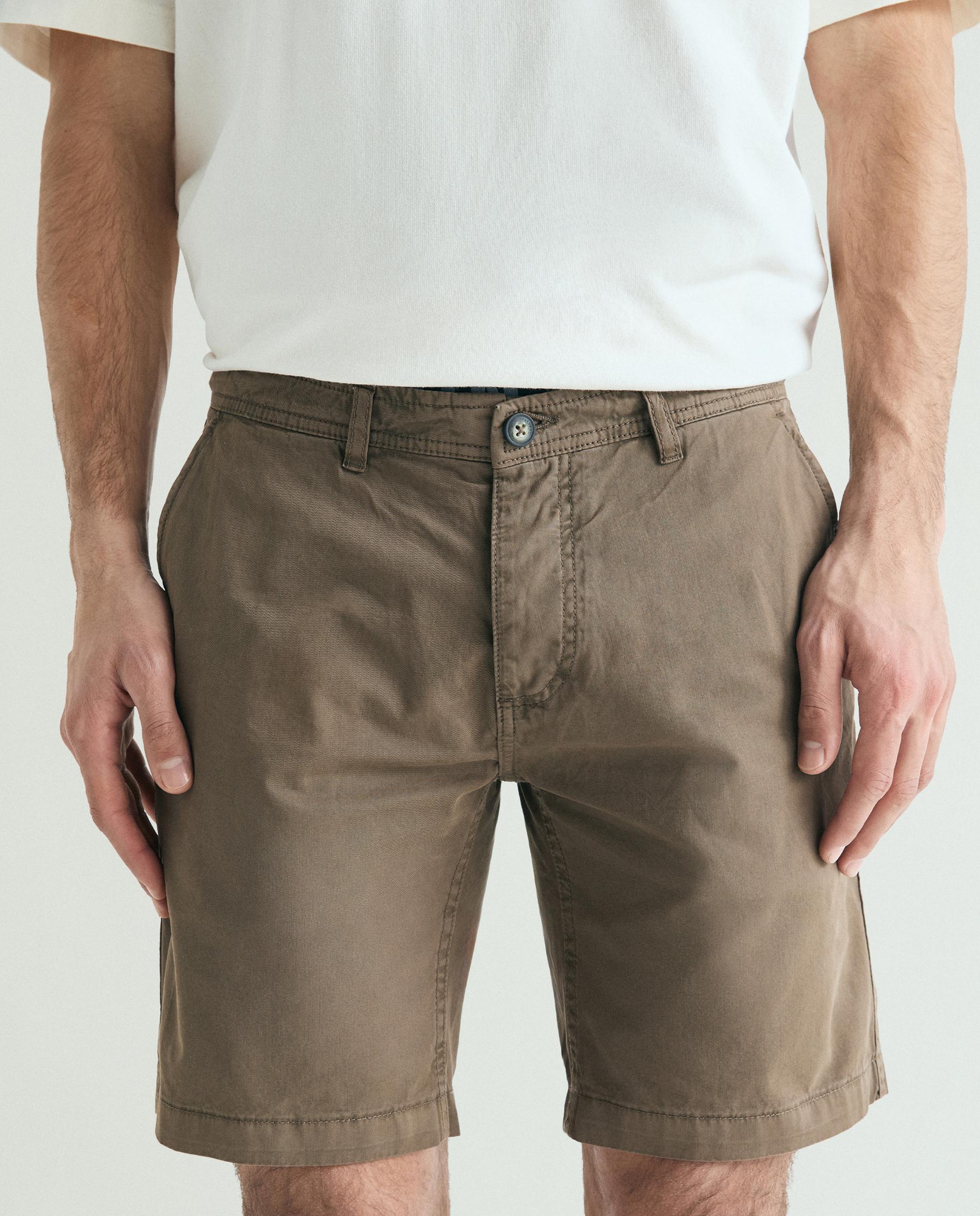 Calções Calças Chino com Fecho de Botão e Fecho Zip Castanho-2