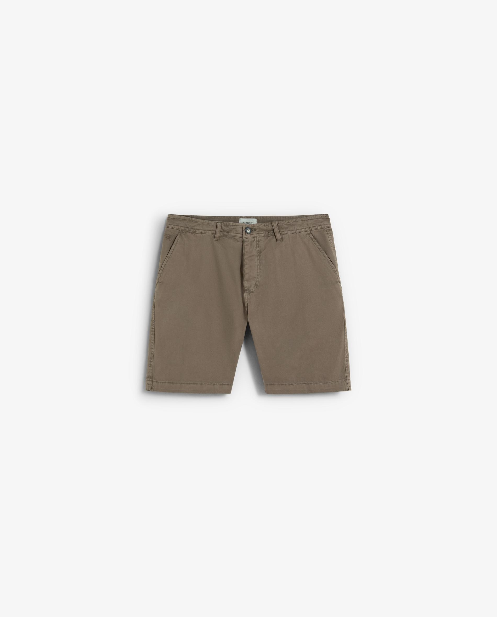Calções Calças Chino com Fecho de Botão e Fecho Zip Castanho-5