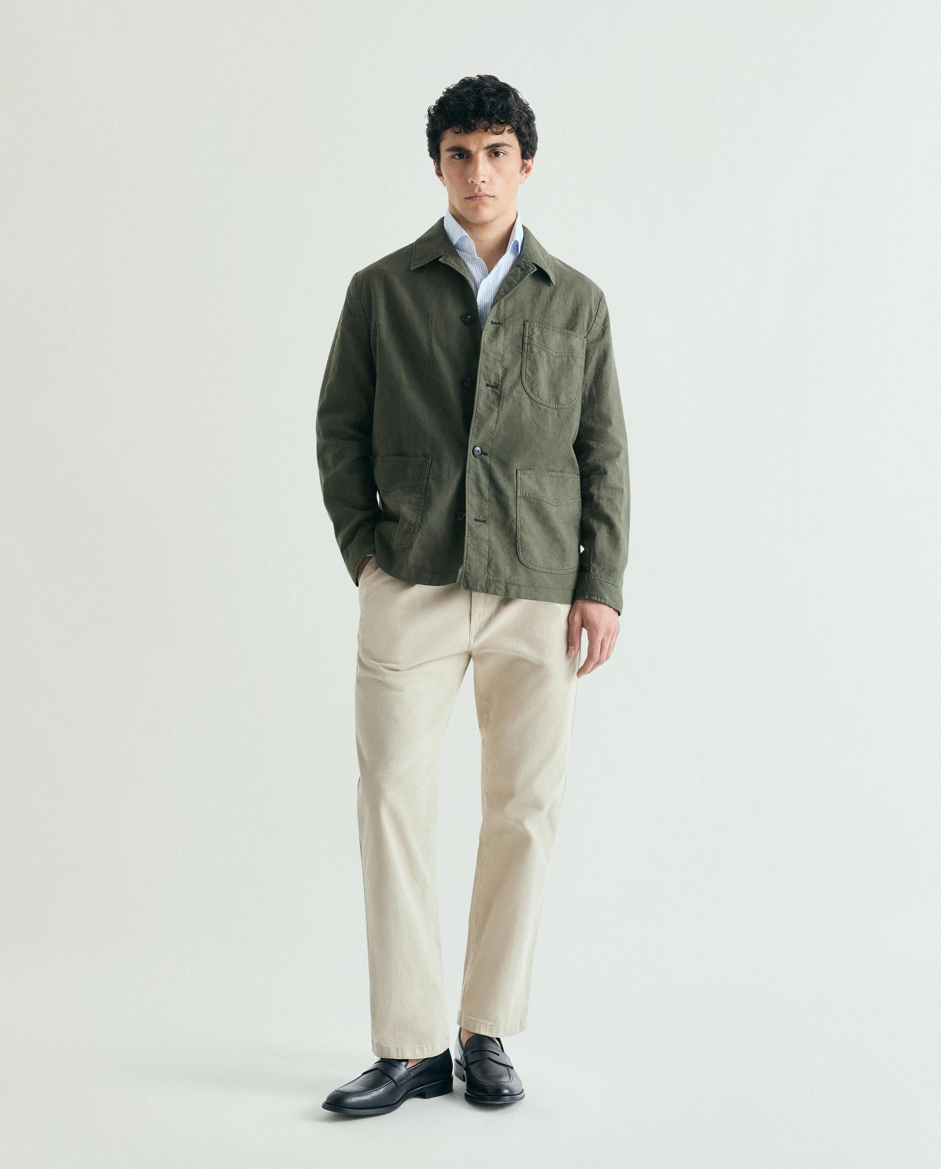 Blazer com Gola Tipo Camisa e Bolsos Patch Verde-militar-2