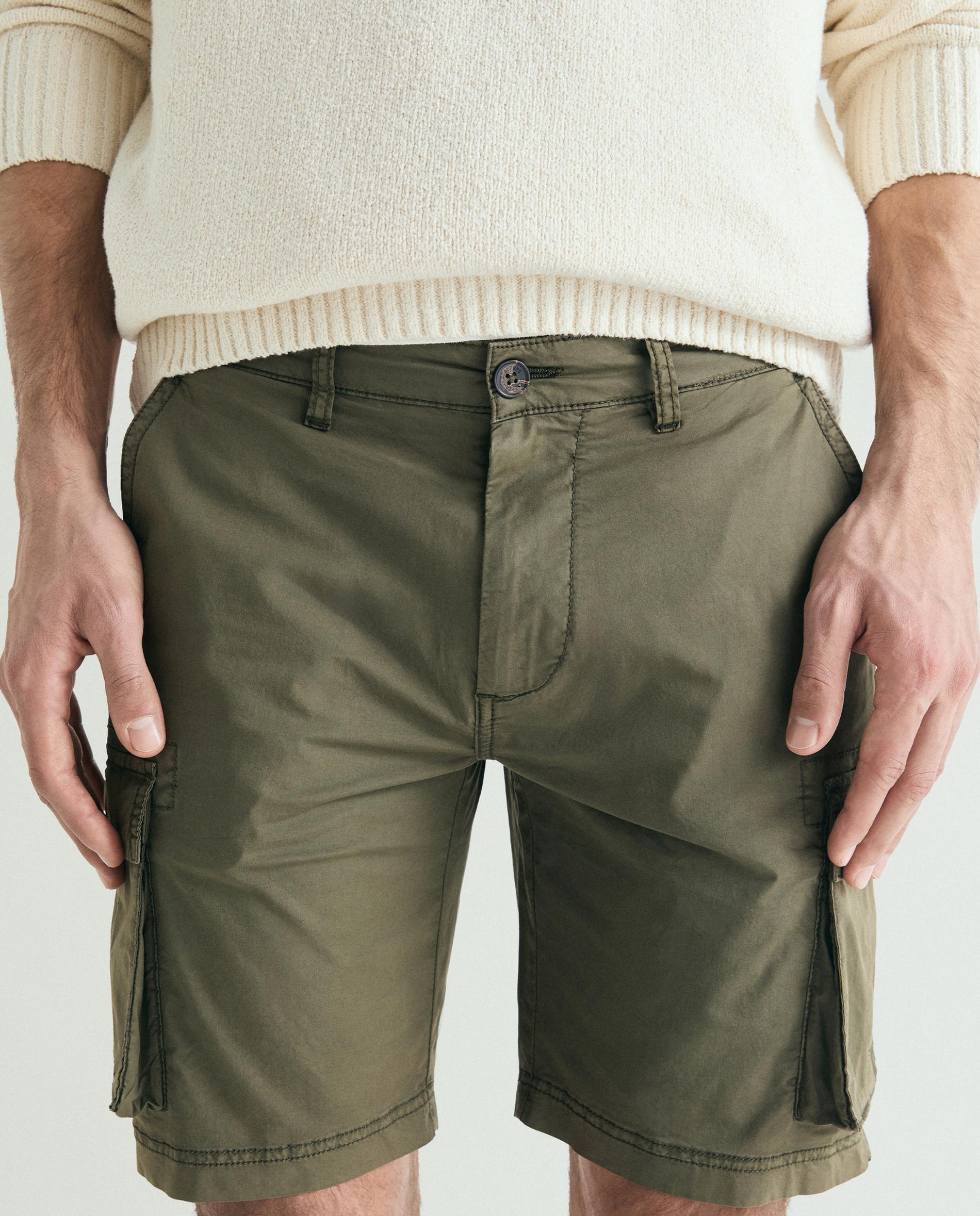Calças Curtas Cargo com Presilhas na Cintura Verde-militar-5