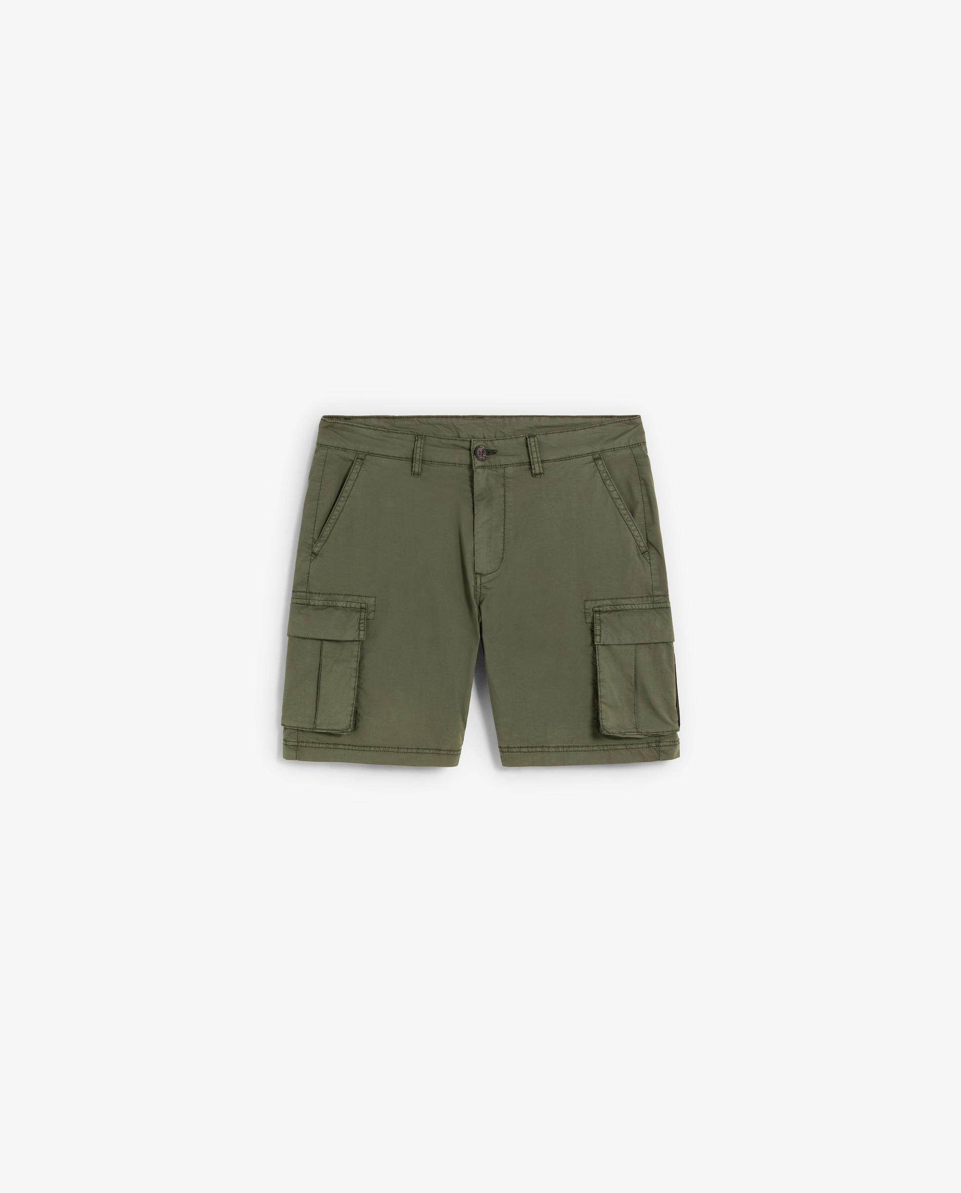Calças Curtas Cargo com Presilhas na Cintura Verde-militar-6
