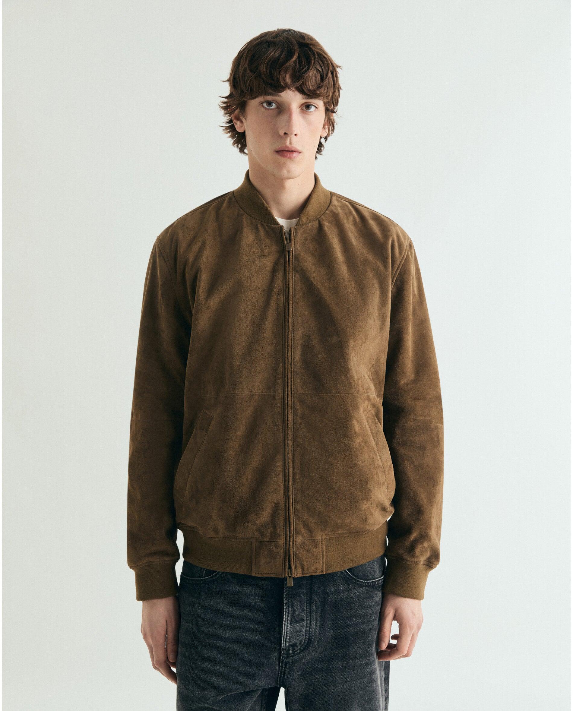 Imagem 0 de Blusão de Pele em Camurça com Fecho Zip