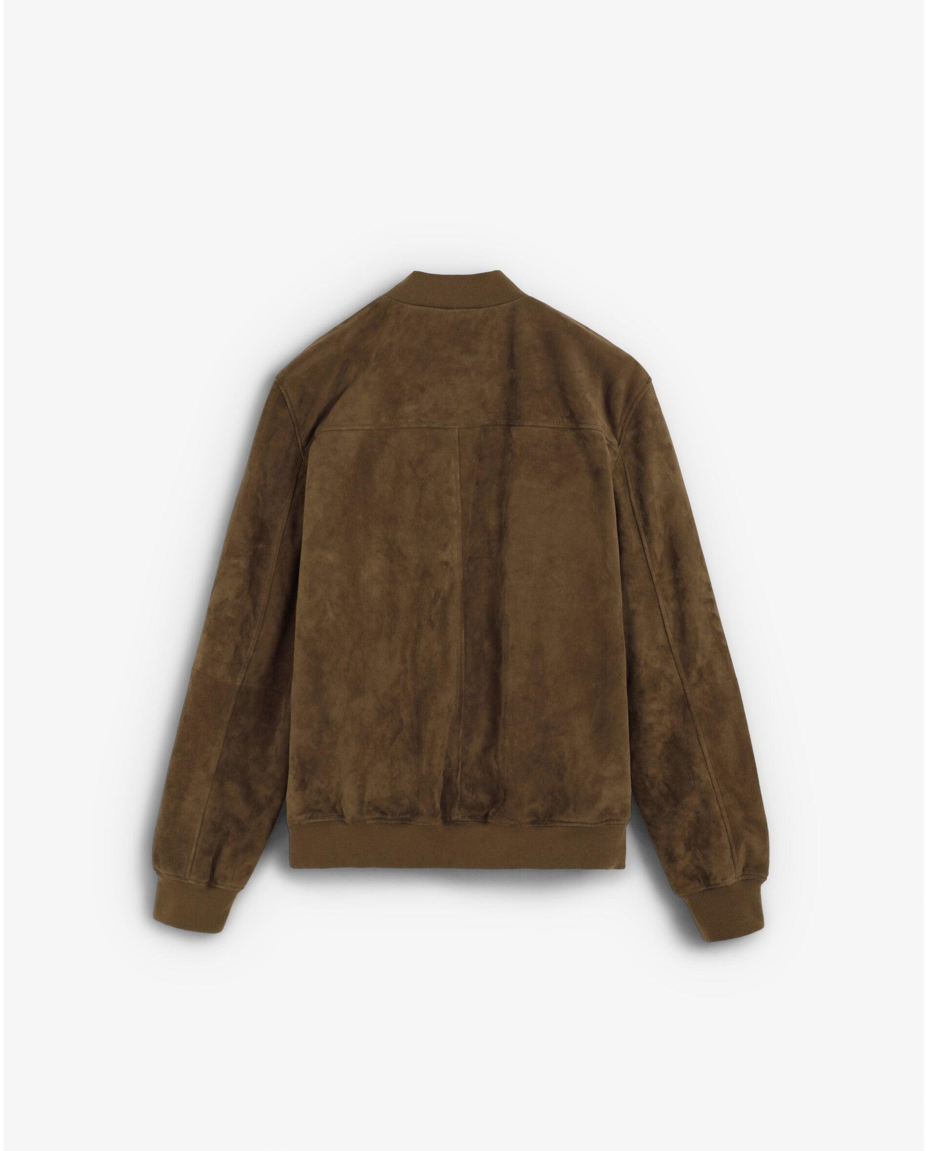 Blusão de Pele em Camurça com Fecho Zip Caqui-7