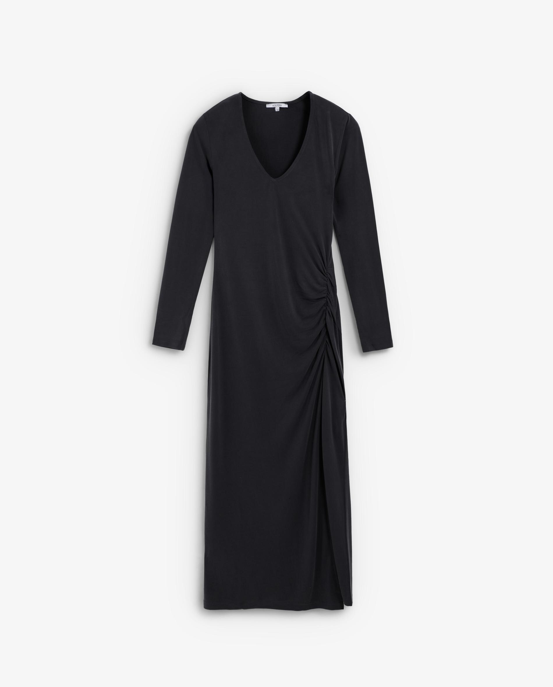 Vestido Midi Elástico com Franzido Lateral Cinzento-escuro-5